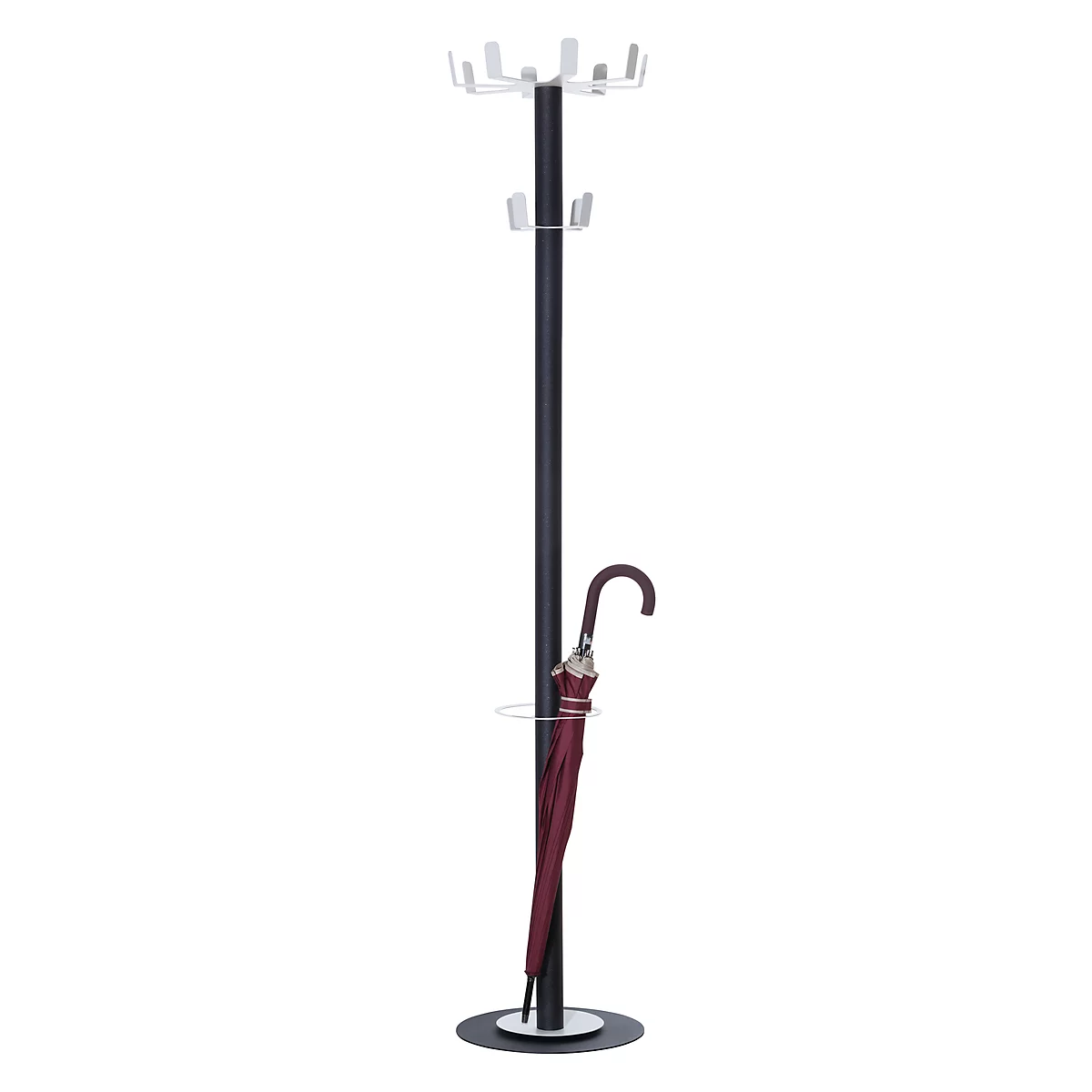 Portemanteau Paperflow Easycloth D, acier, 12 crochets, porte-parapluie à 6 compartiments, Ø 350 x H 1750 mm