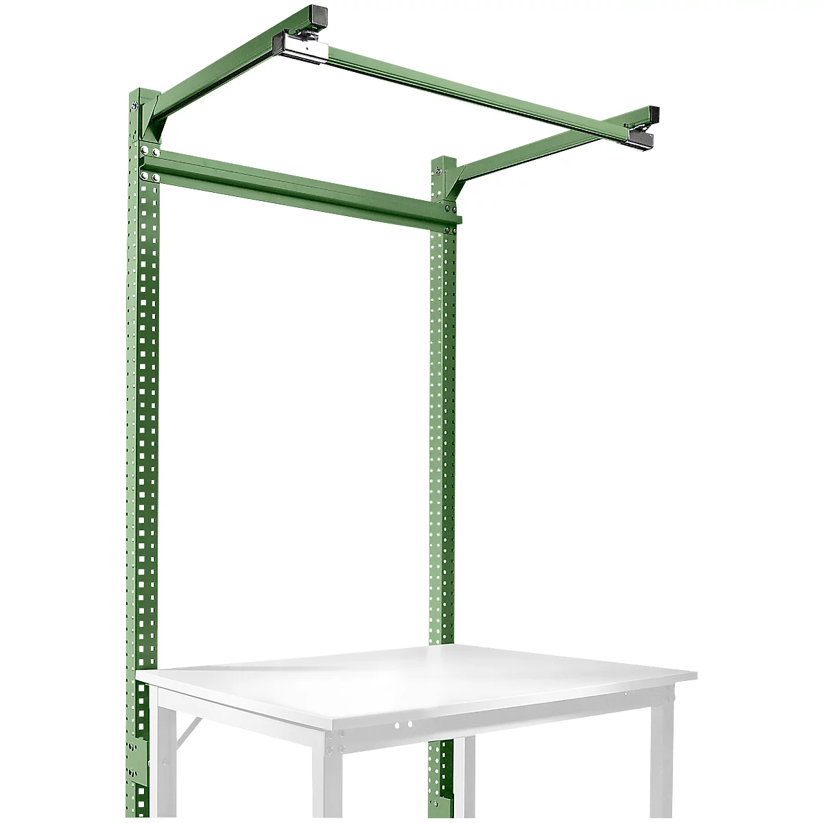 Portique av. contrefort, Poste de travail modulaire STANDARD table de travail/établi UNIVERSAL/PROFI, 1250 mm, vert réséda