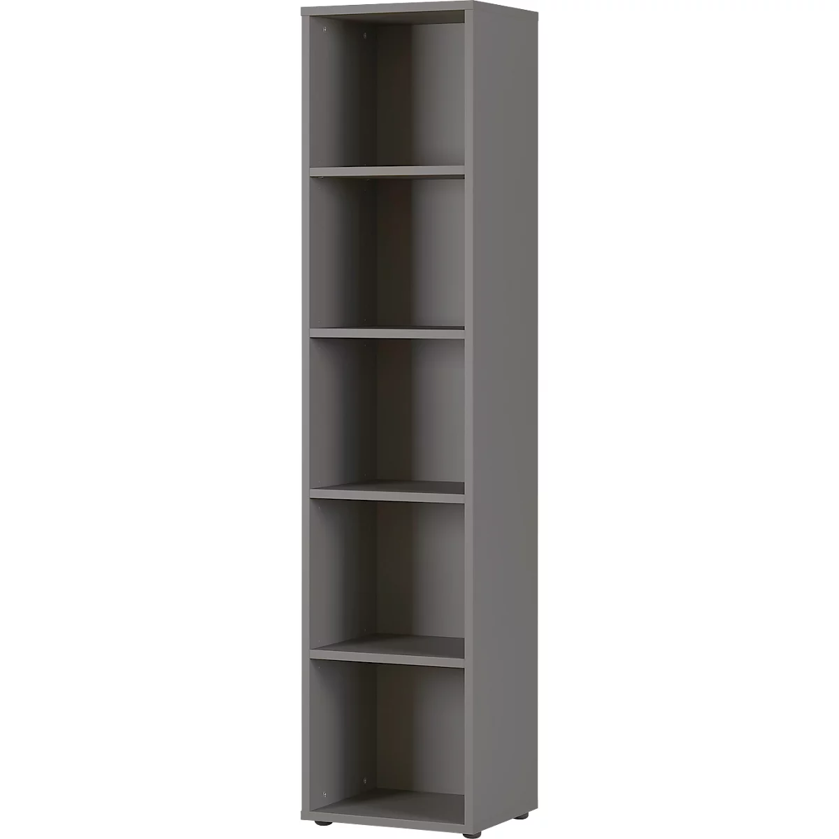 Porto archiefplank, 4 legborden, 5 OH, B 450 x D 400 x H 1970 mm, grafiet