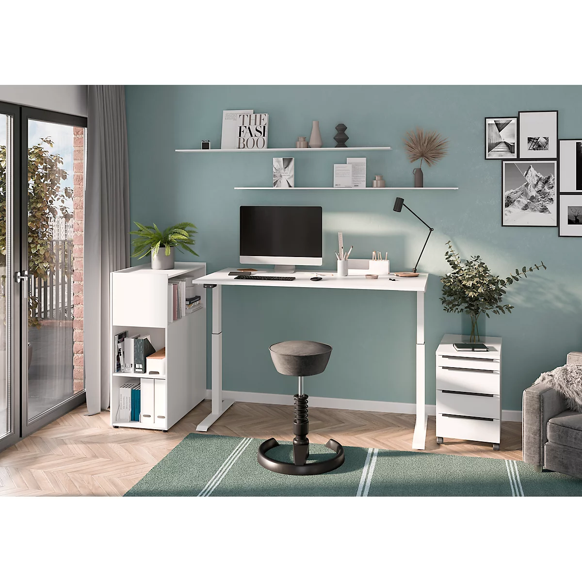 Porto bureau, mechanisch in hoogte verstelbaar, C-poot, B 1400 x D 800 x H 680-910 mm, wit/wit