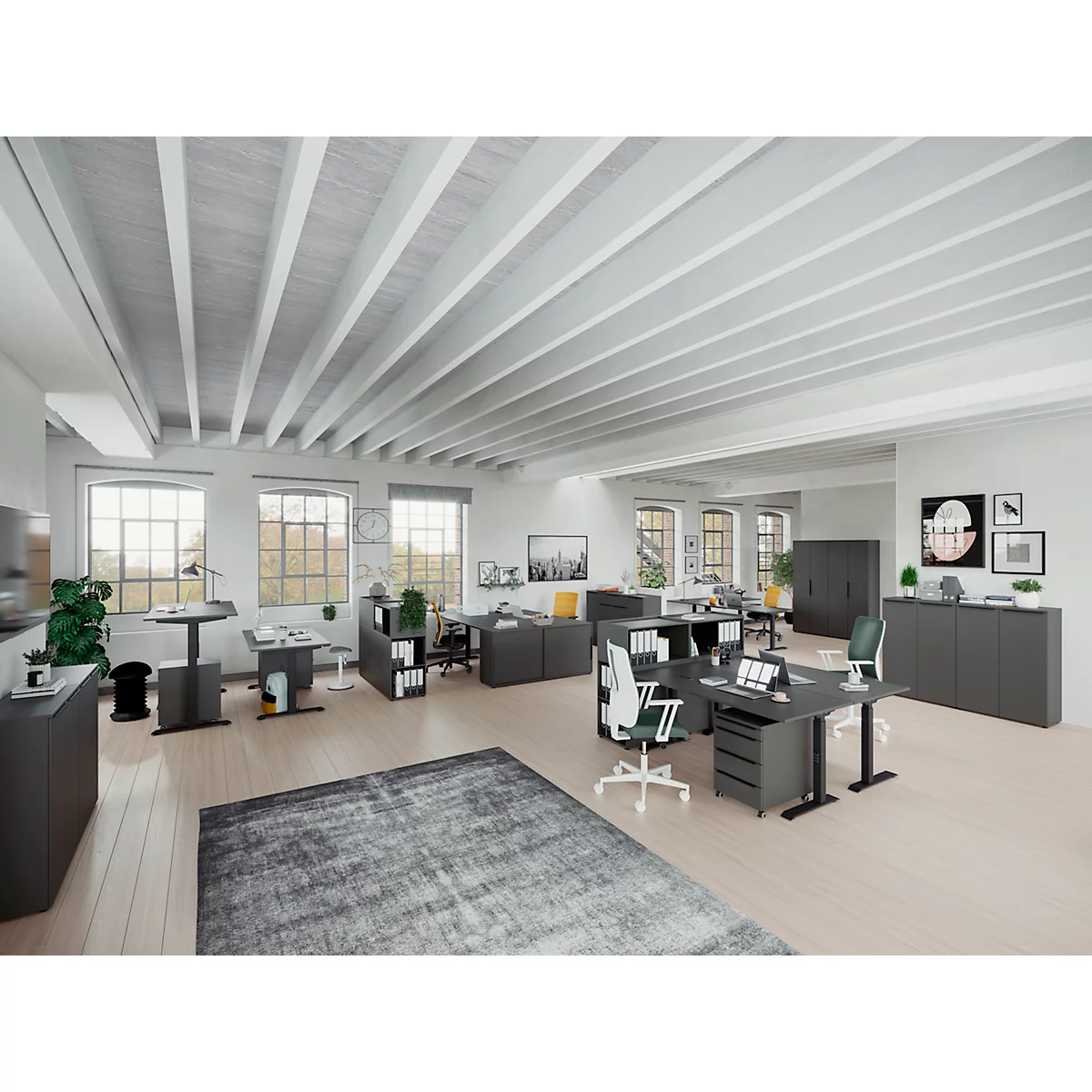 Porto bureau, mechanisch in hoogte verstelbaar, C-poot, B 1800 x D 800 x H 680-910 mm, zwart/grafiet
