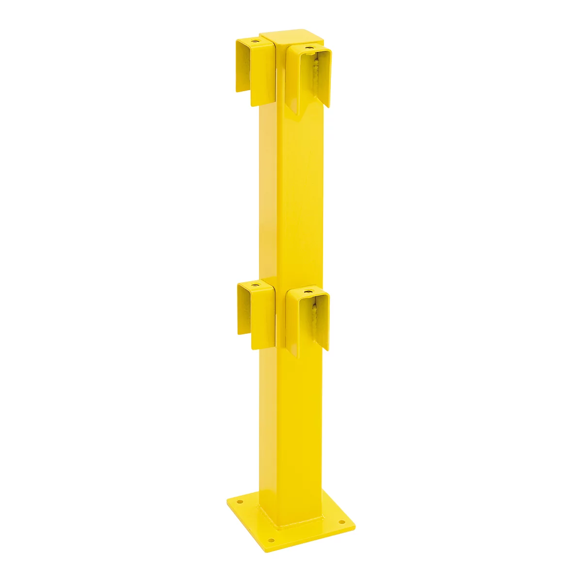 Yellow, square pillar with four brackets and a square base.