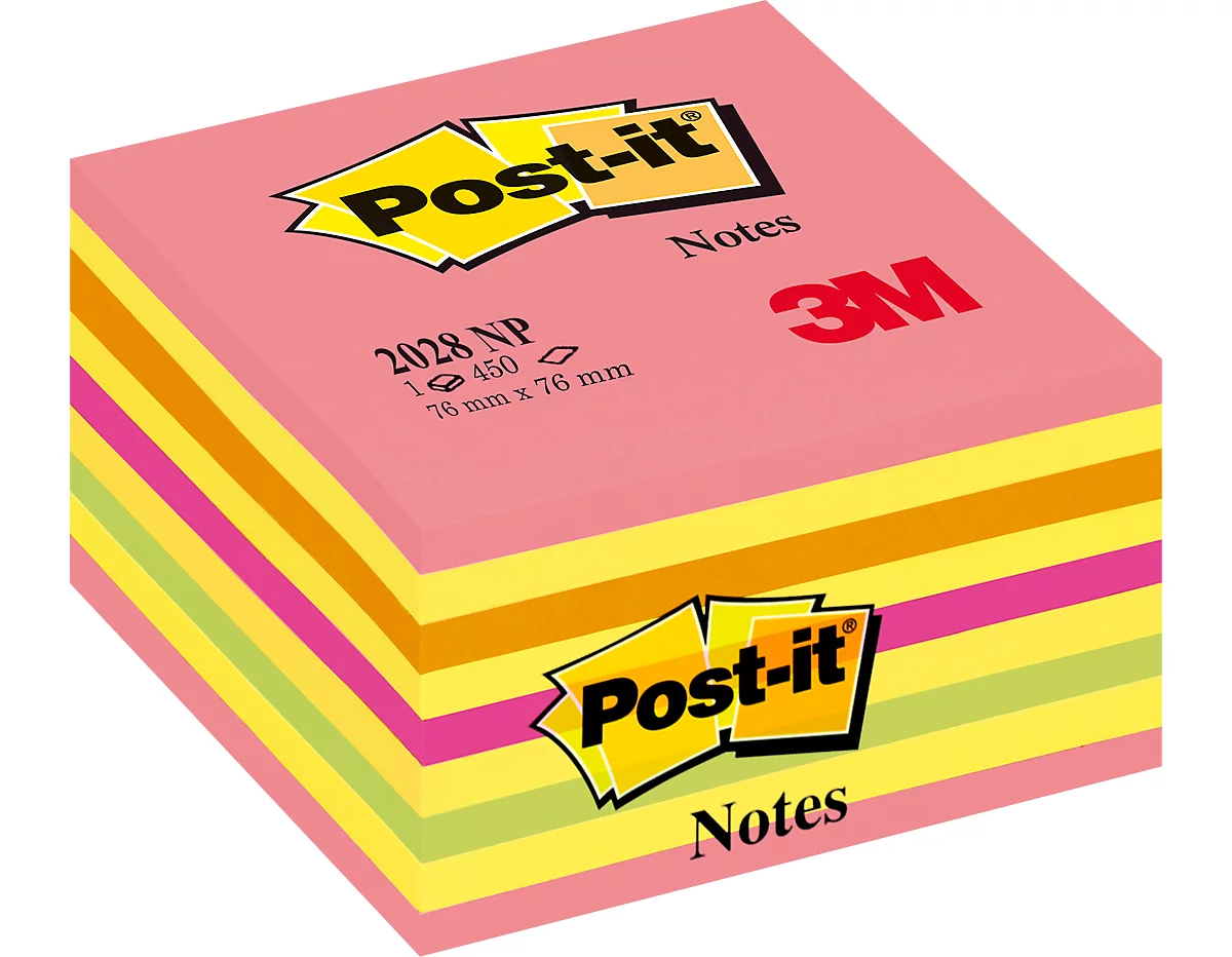 POST-IT Haftnotiz Würfel, 76 mm x 76 mm, neonpink