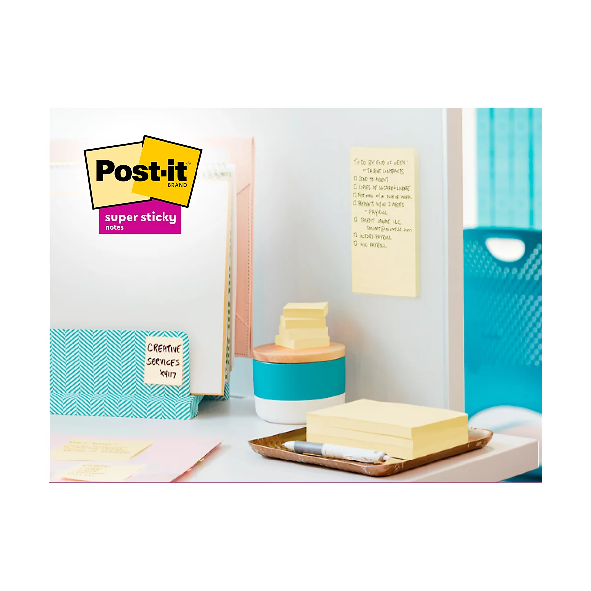 Post-It® Haftnotizen Super Sticky Notes, gelb, 76 x 76 mm, 90 Blatt/Block, 12 Blöcke, in Kartonverpackung