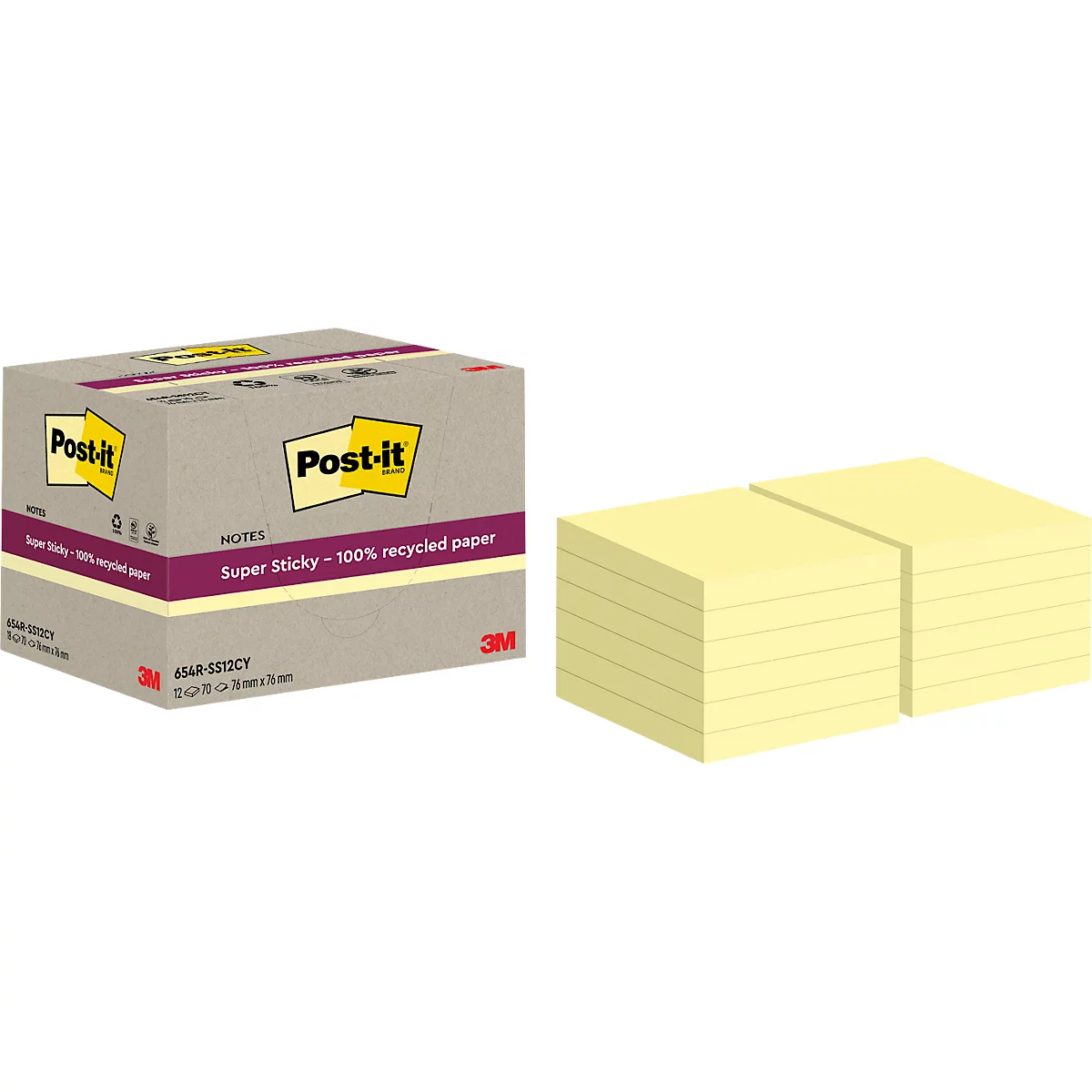 Grauer Karton mit Post-it-Notizen und gelben Haftnotizen daneben.