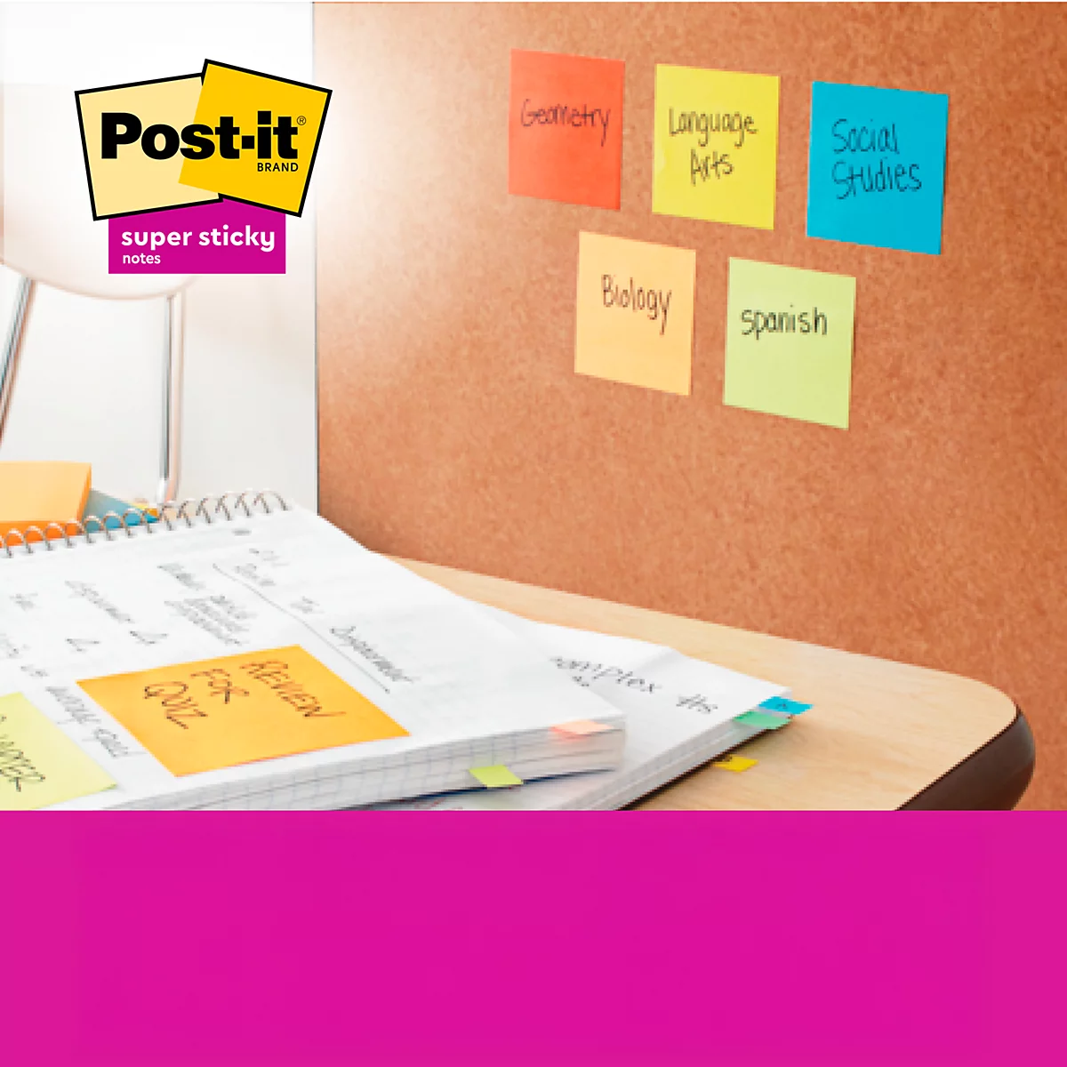Zwei bunt bemalte Bienenstöcke stehen im Gras. Oben links ist ein Post-it Logo mit dem Schriftzug "recycled notes" zu sehen. Darunter steht: "Sei bewusst nachhaltig."