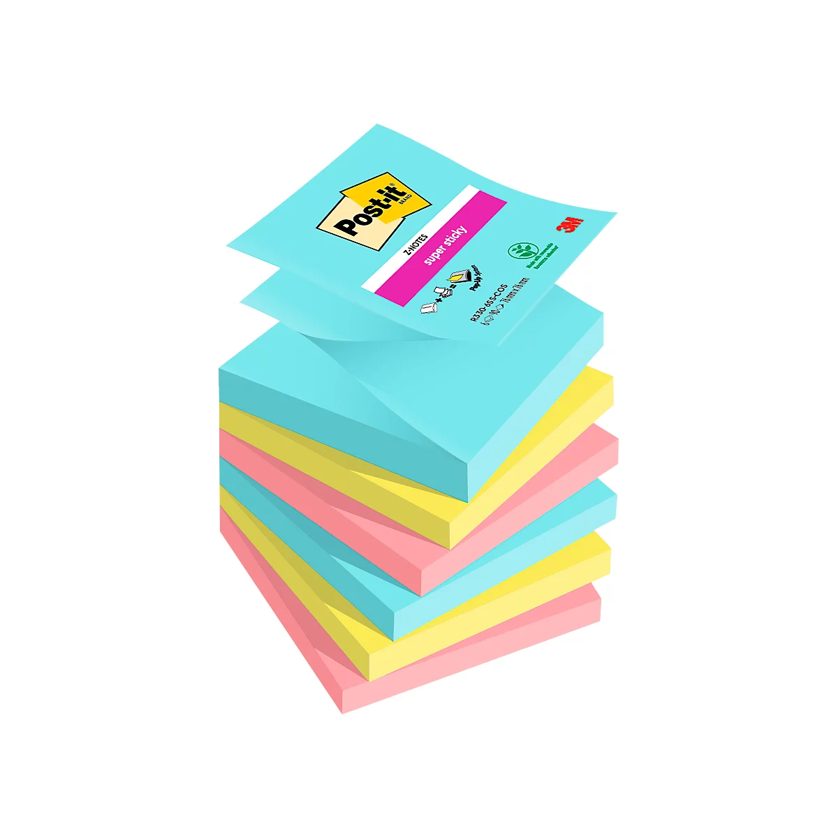 Post-it® Haftnotizen Super Sticky Z-Notes Cosmic R330-6SS-COS, 76 x 76 mm, farbig, 6 Blöcke á 90 Blatt