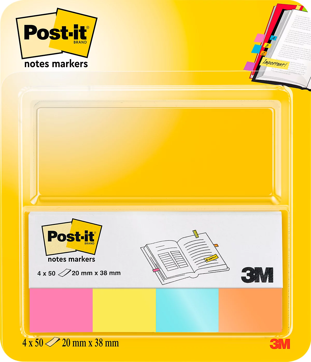 Post-it Haftstreifen 670-4P, 4 x 50 Blatt, farbsortiert