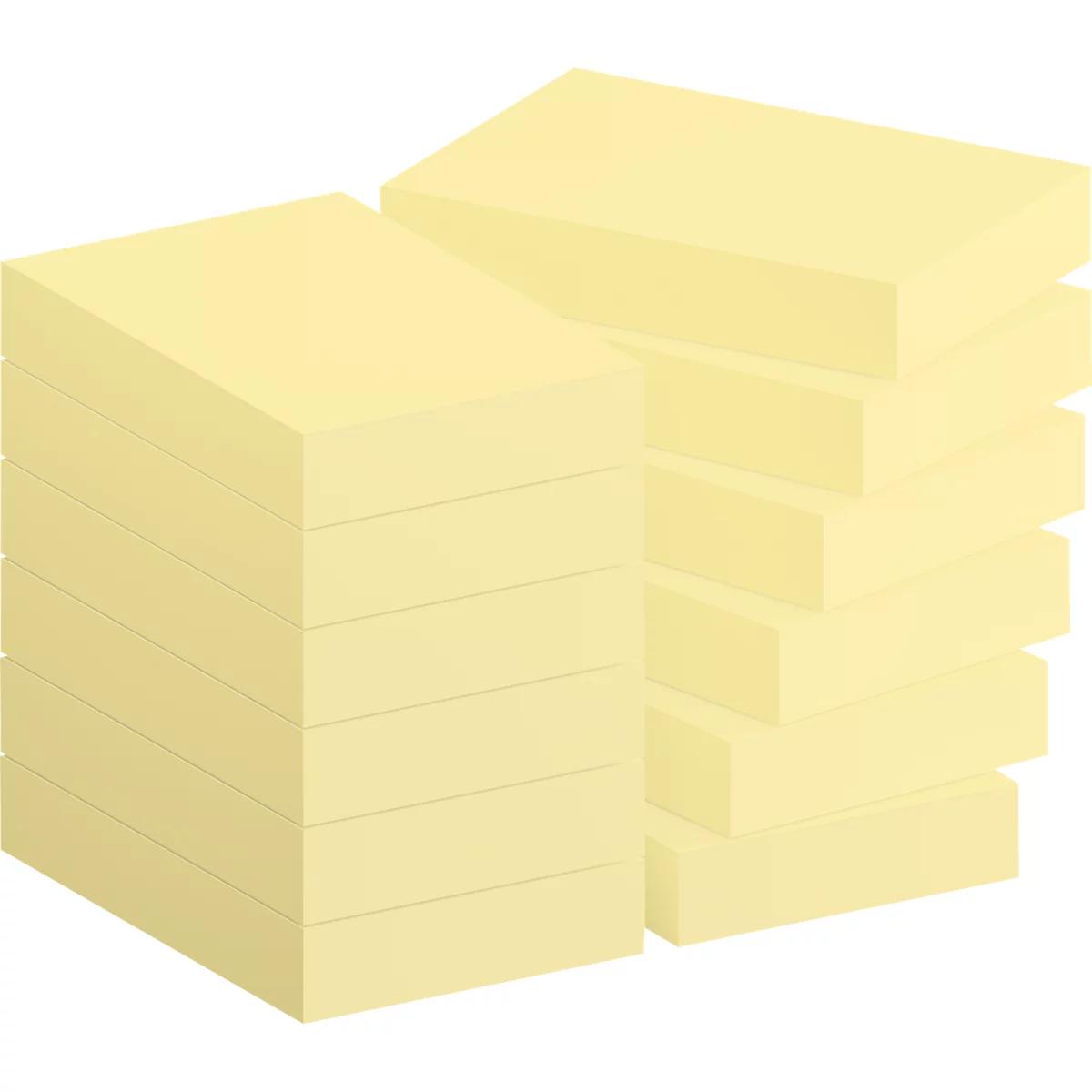 Deux piles de post-it jaunes, chacune disposée en blocs.