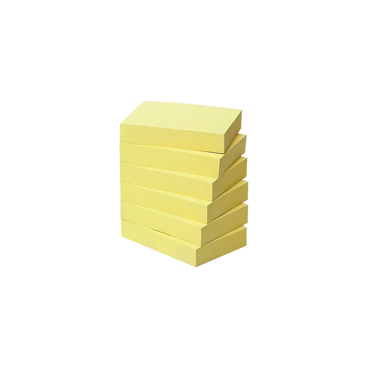 A tower of yellow sticky notes, stacked slightly offset.