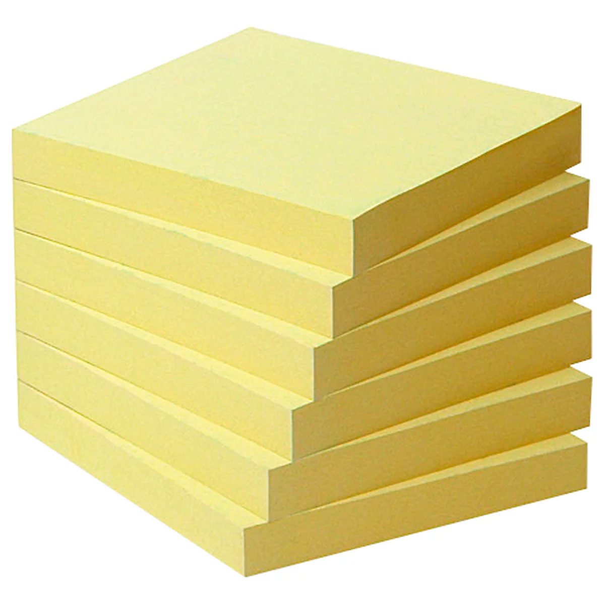 A stack of yellow sticky notes arranged in a stepped fashion.