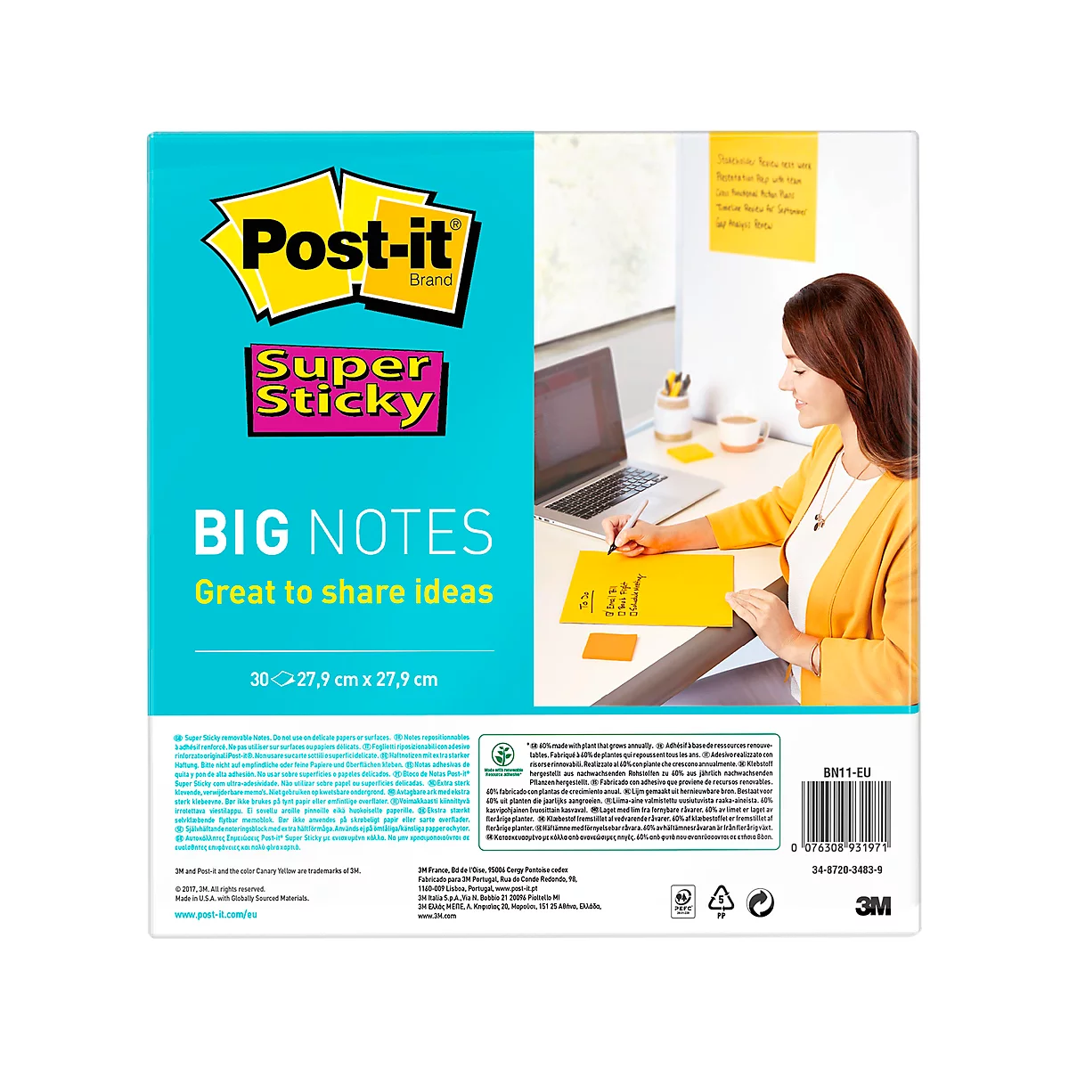 Post-it® Super Sticky Big Notes BN11-EU, 279 x 279 mm, 30 Blatt, gelb
