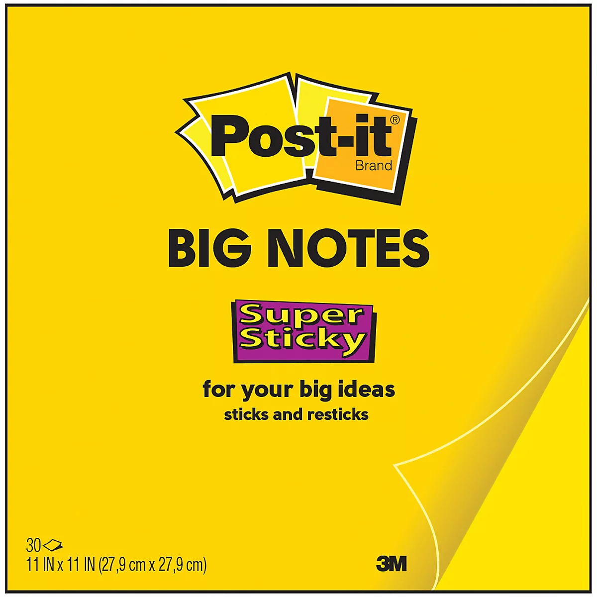 Post-it® Super Sticky Big Notes BN11-EU, 279 x 279 mm, 30 vellen, geel