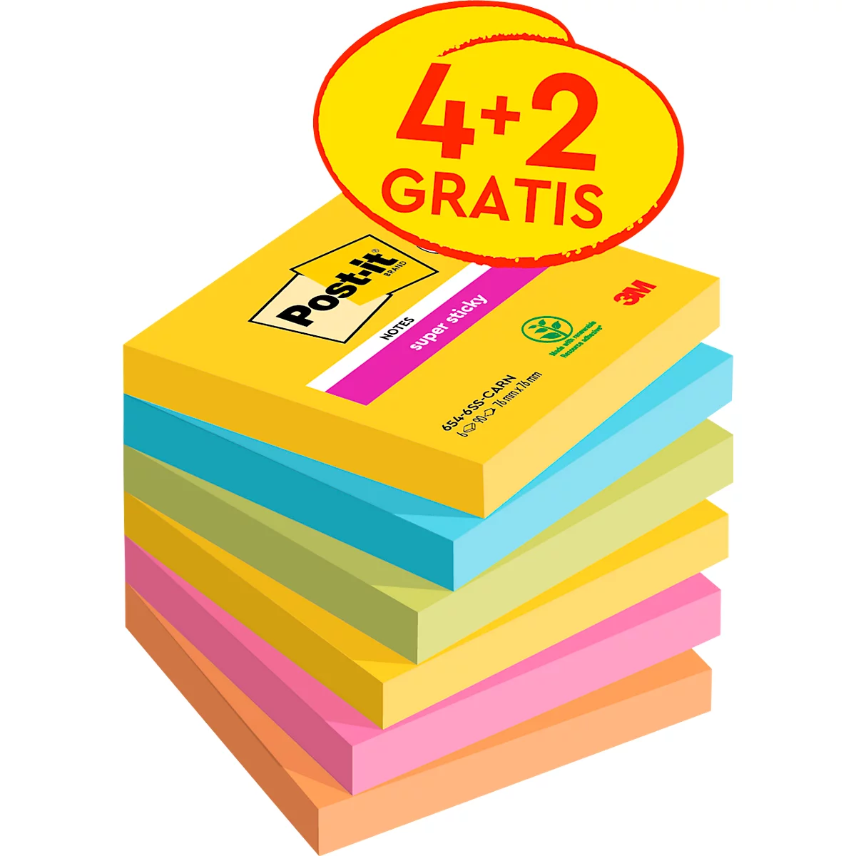 Bloc-notes Post-it colorés, offre 4+2 gratuits, bloc-notes Post-it jaune.