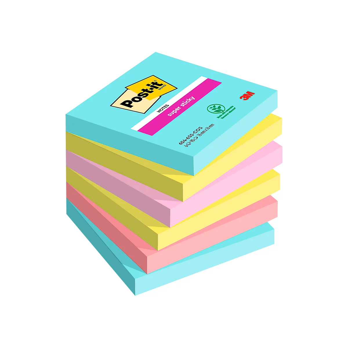 Post-It Super Sticky Notes, Cosmic Collection, 76 mm x 76 mm, 90 Blatt, 8 Blöcke + 4 Gratis/Packung, verschiedene Farben 