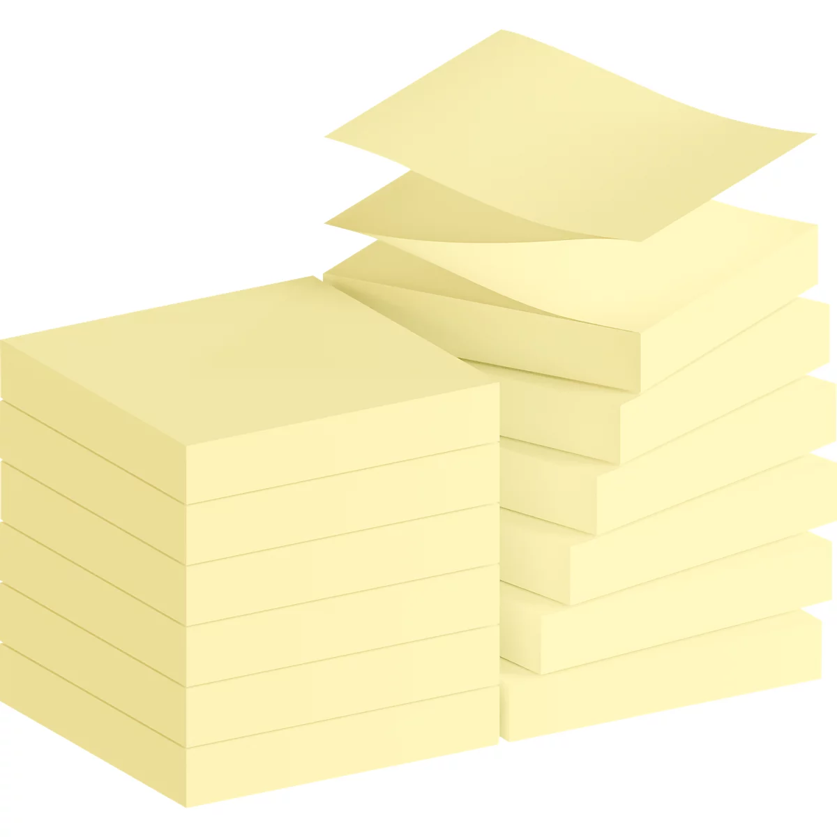 Plusieurs blocs-notes adhésifs jaunes, quelques feuilles sont soulevées.