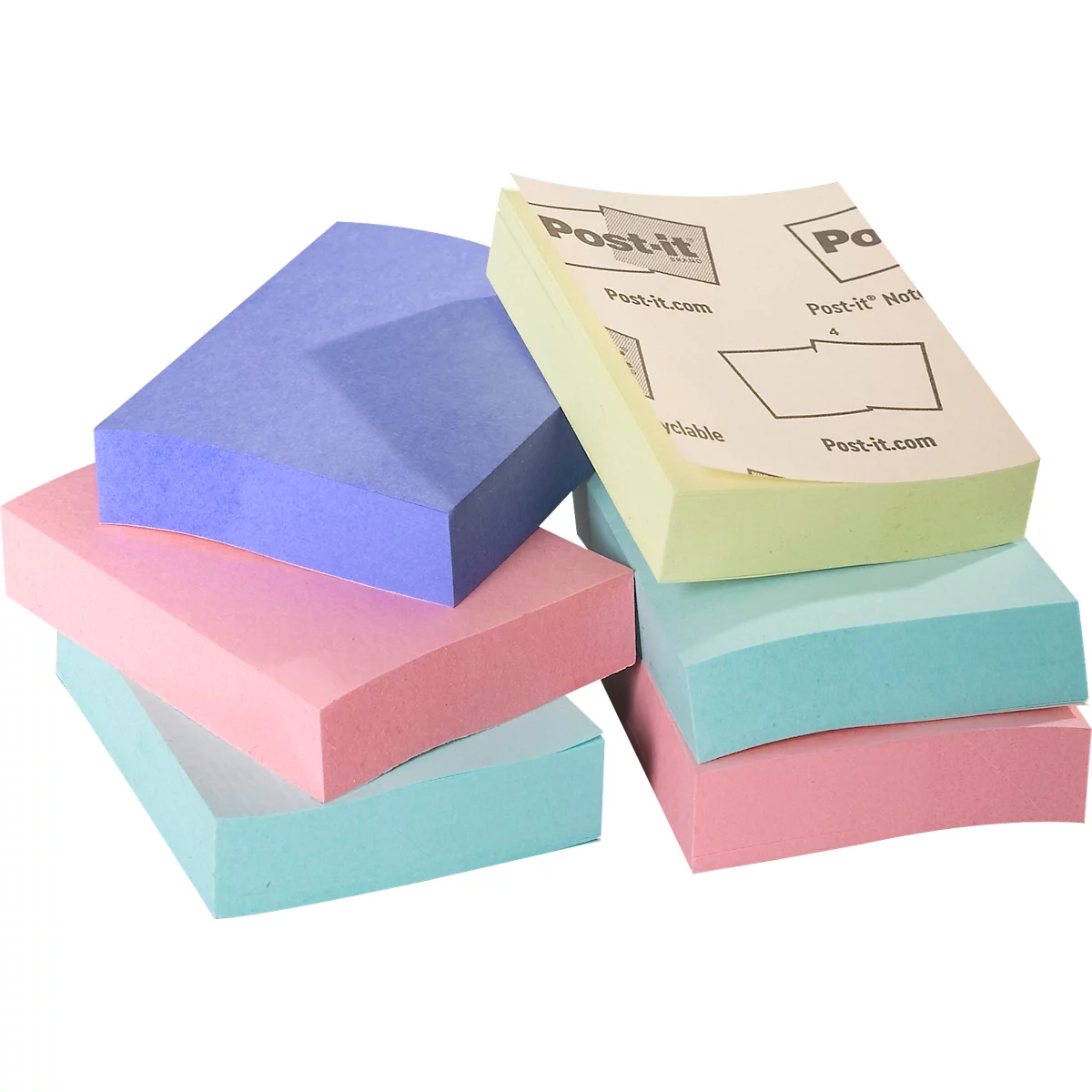 POST-IT zelfklevende notitieblaadjes, gerecycled papier, 51 mm x 38 mm, 6 x 100 vellen, gekleurd