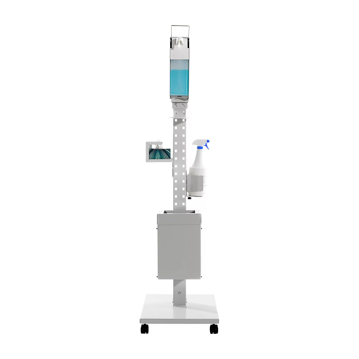 Poste d'hygiène mobile Manuflex Proficlean Pro, modulaire, L 400 x P 400 x H 1300 mm, acier, gris clair RAL 7035