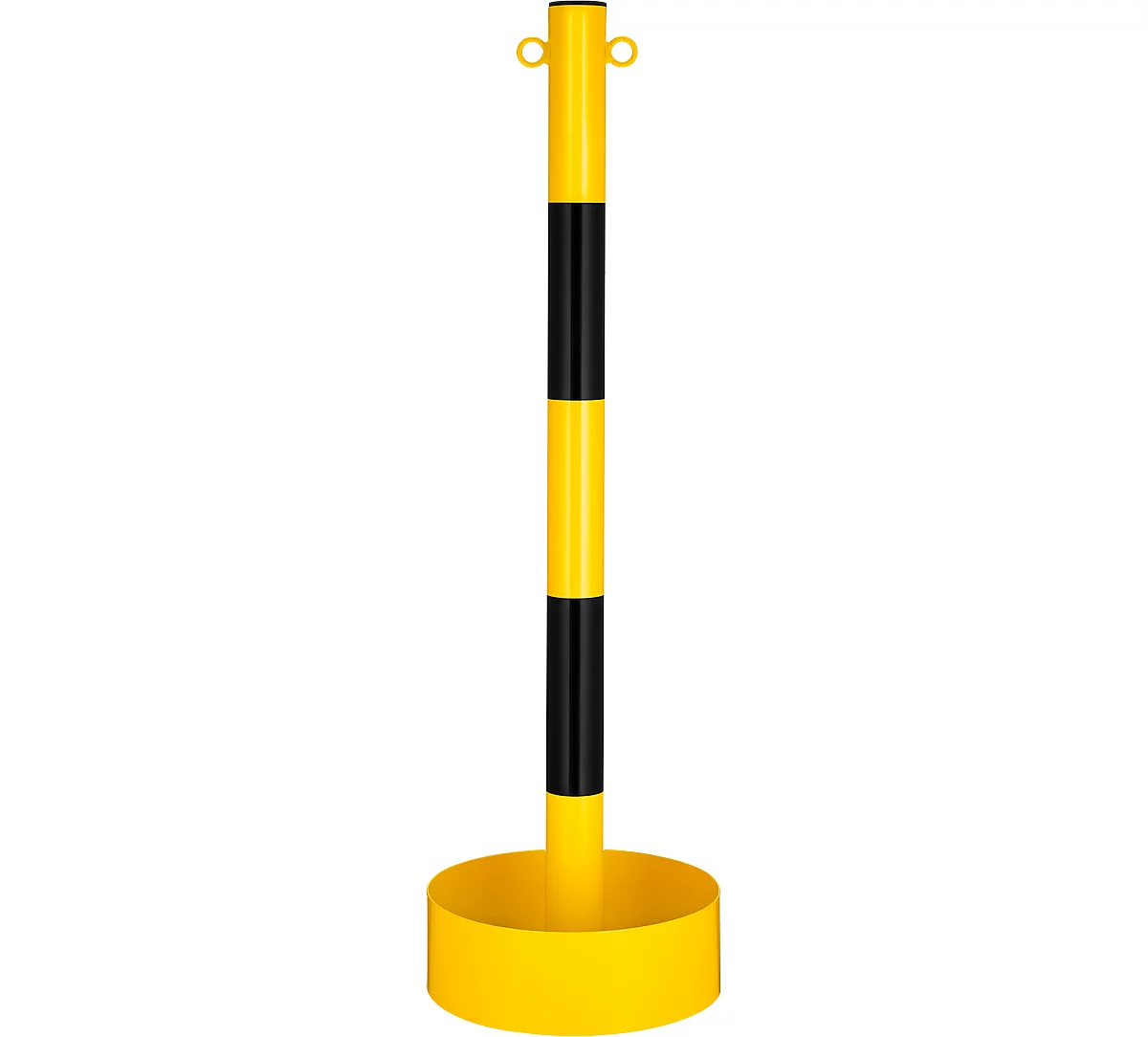 Poste de cadena con tubo de acero, para interior, con lámina de PVC en amarillo/negro