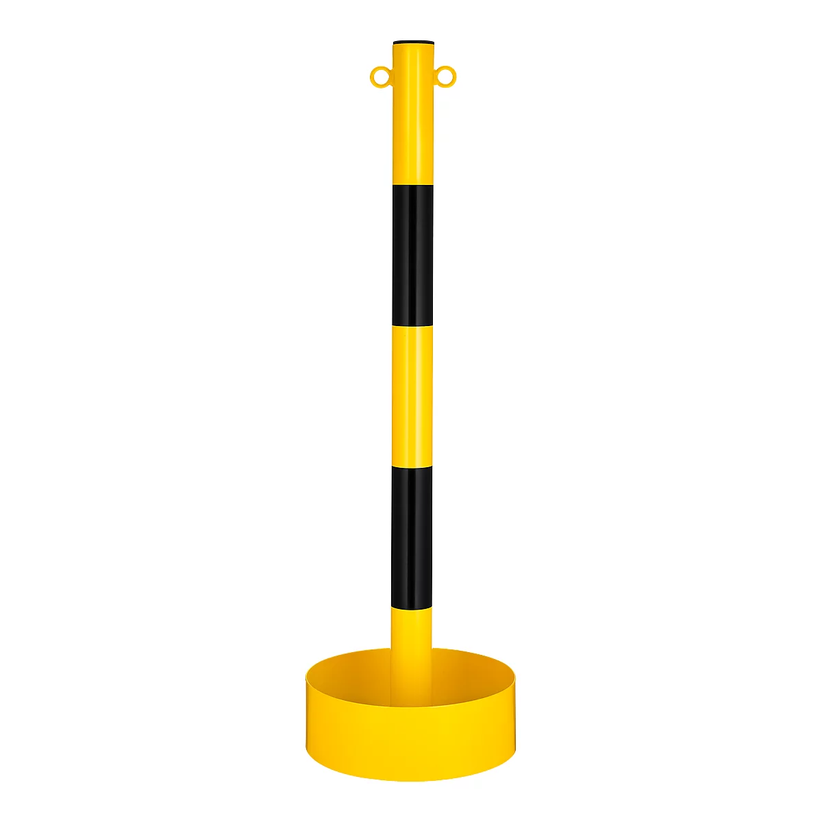 Poste de cadena con tubo de acero, para interior, con lámina de PVC en amarillo/negro