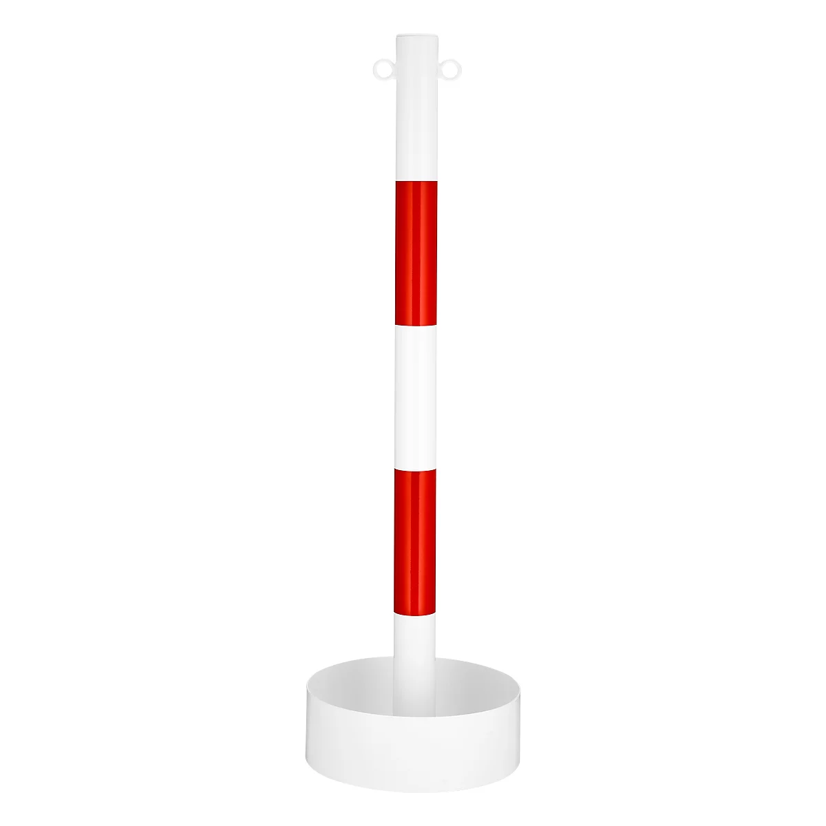 Poste de cadena con tubo de acero, para interior, con lámina de PVC en blanco/rojo