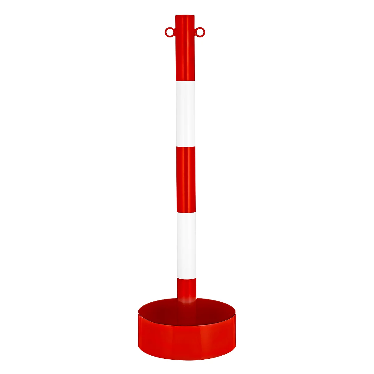 Poste de cadena con tubo de acero, para interior, con lámina de PVC en rojo/blanco