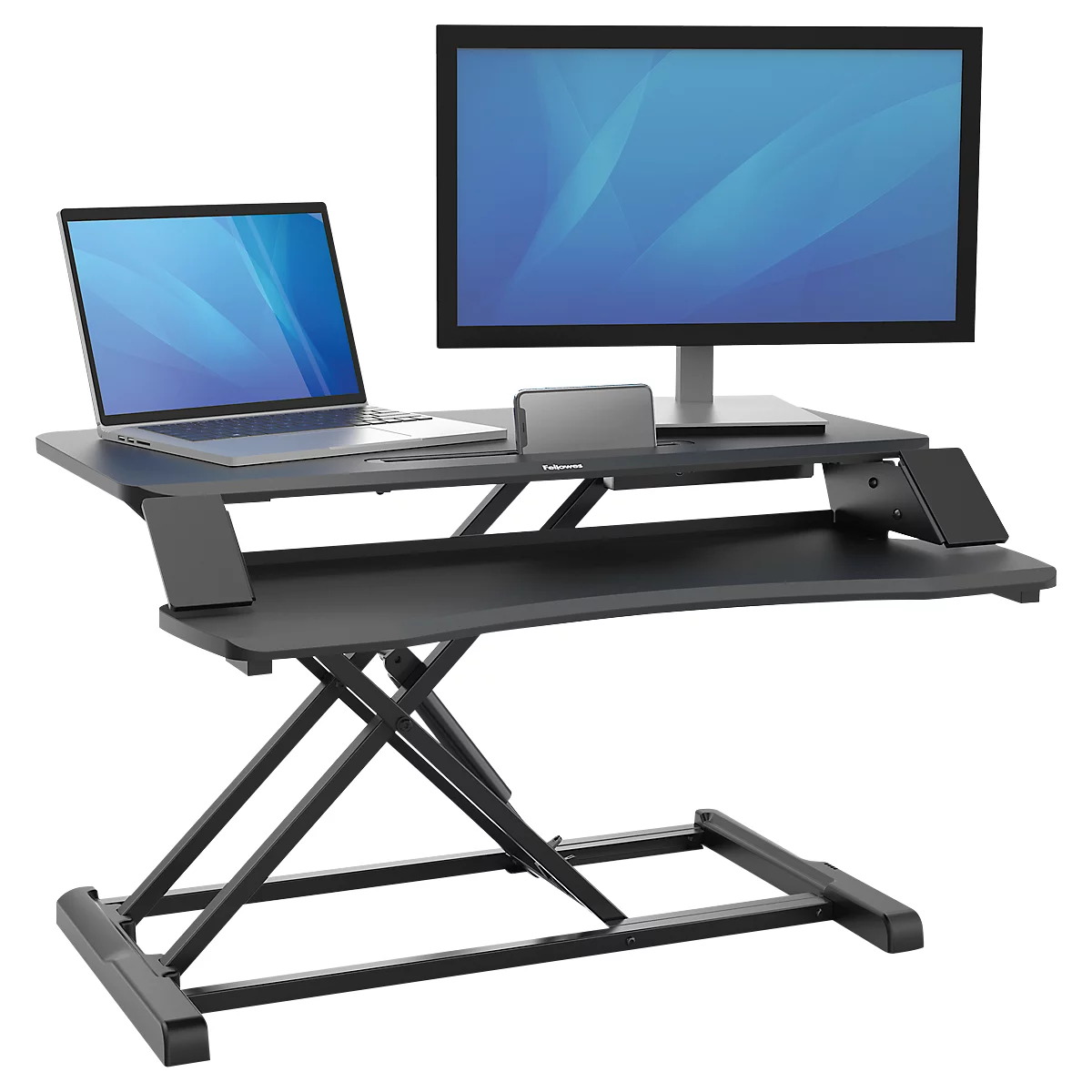 Poste de travail assis/debout Fellowes Corsivo, jusqu'à 17 kg, L 615 x P 800 x H 110 mm, noir