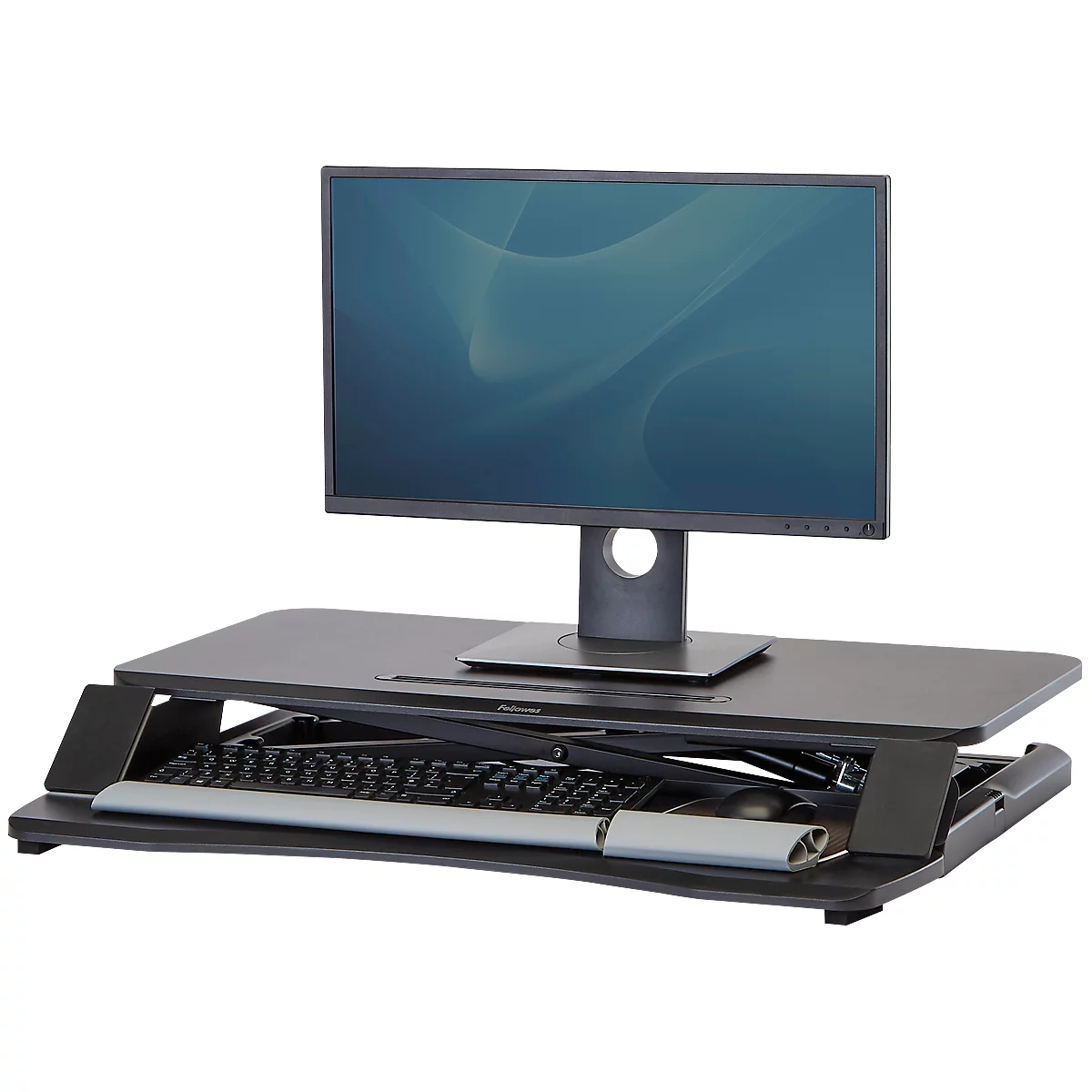 Poste de travail assis/debout Fellowes Corsivo, jusqu'à 17 kg, L 615 x P 800 x H 110 mm, noir