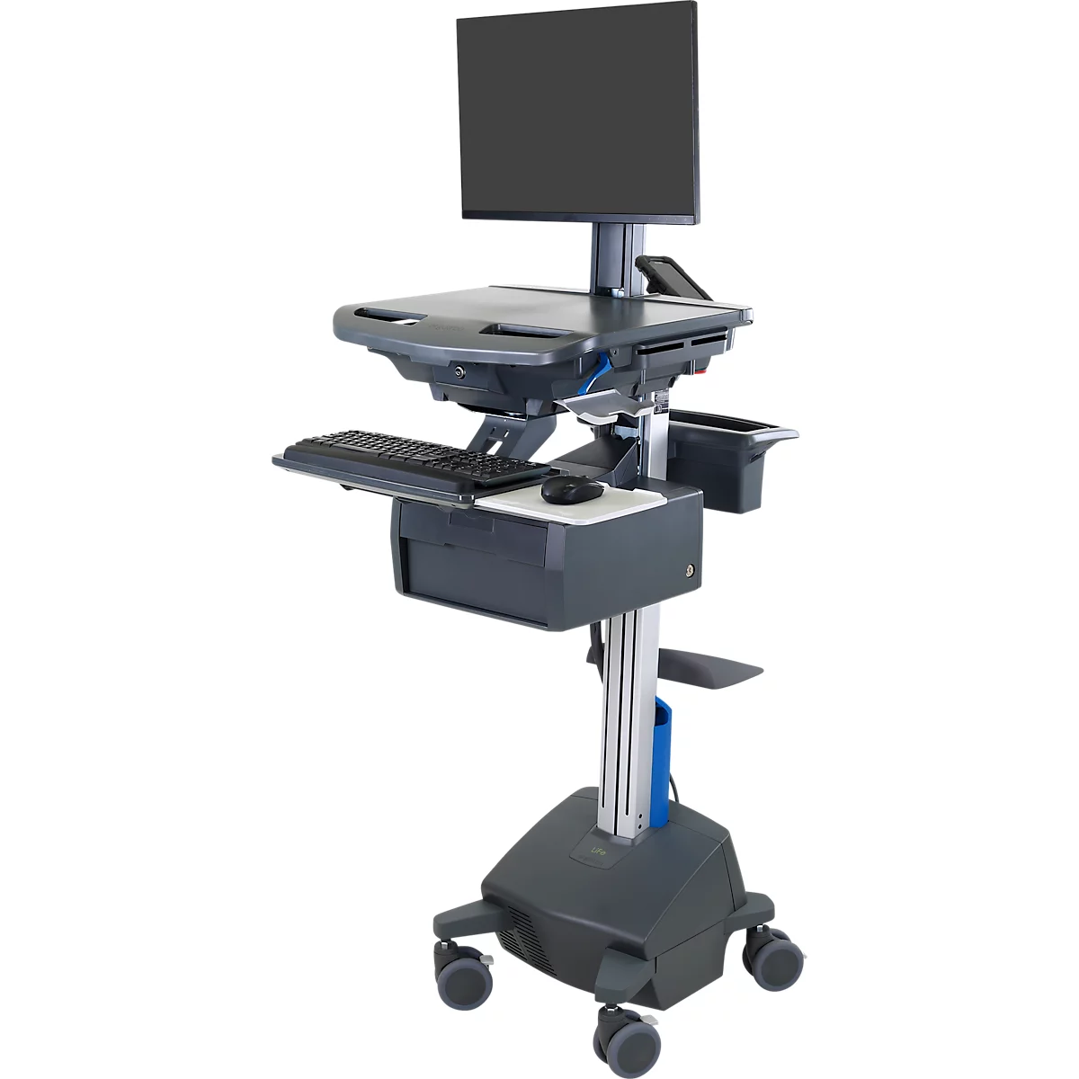 Poste de travail mobile Ergotron StyleView® SV42-8302-2, articulation pour 1 écran jusqu'à 24', surface de travail, support clavier/souris, alimentation intégrée