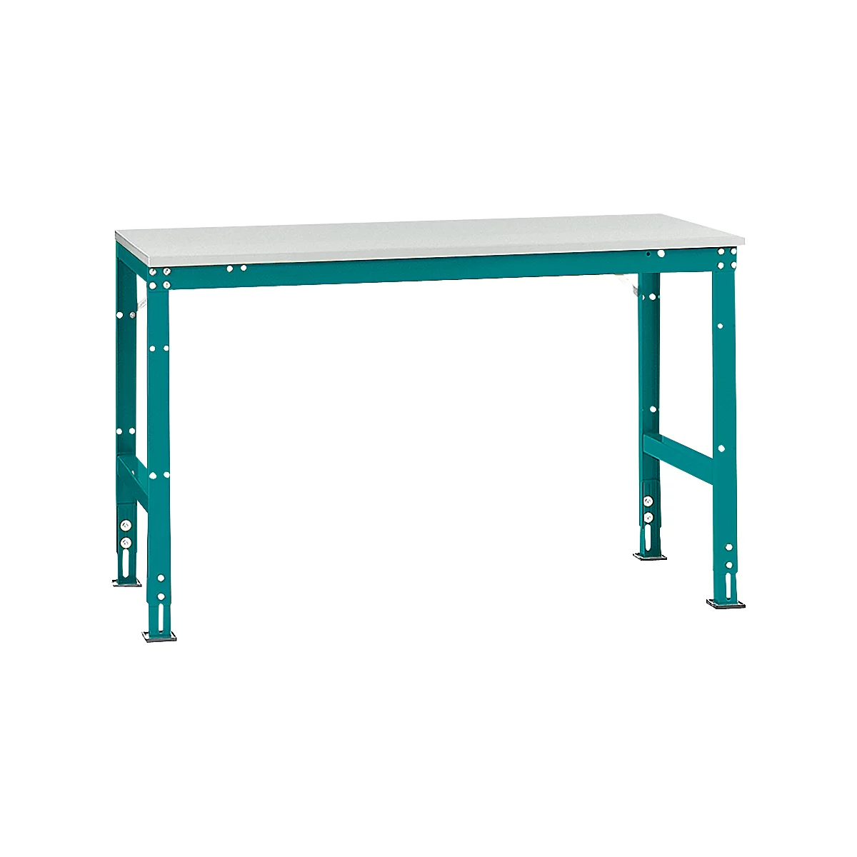 Poste de travail modulaire UNIVERSAL Standard Manuflex, plateau mélaminé, 1500 x 800, turquoise