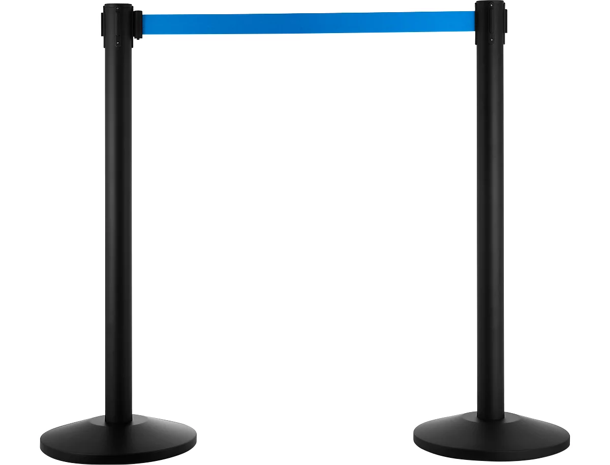 Poste delimitador con base, negro, cinta azul