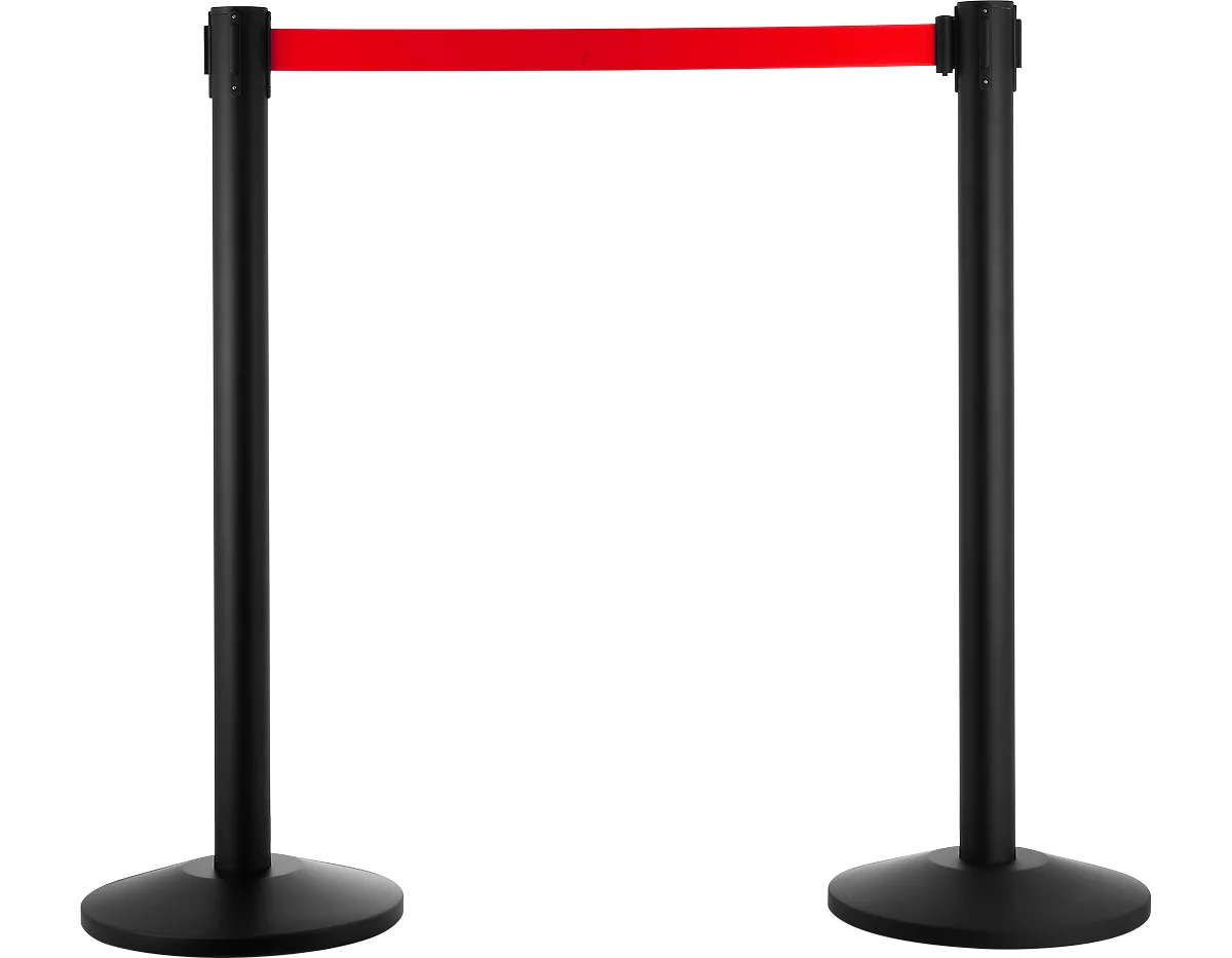 Poste delimitador con base, negro, cinta rojo