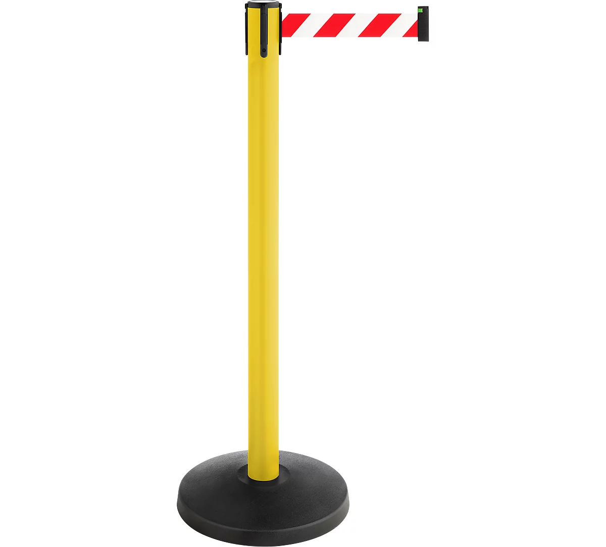 Poste delimitador con cinta, juego de 2, amarillo, cinta rojo/blanco