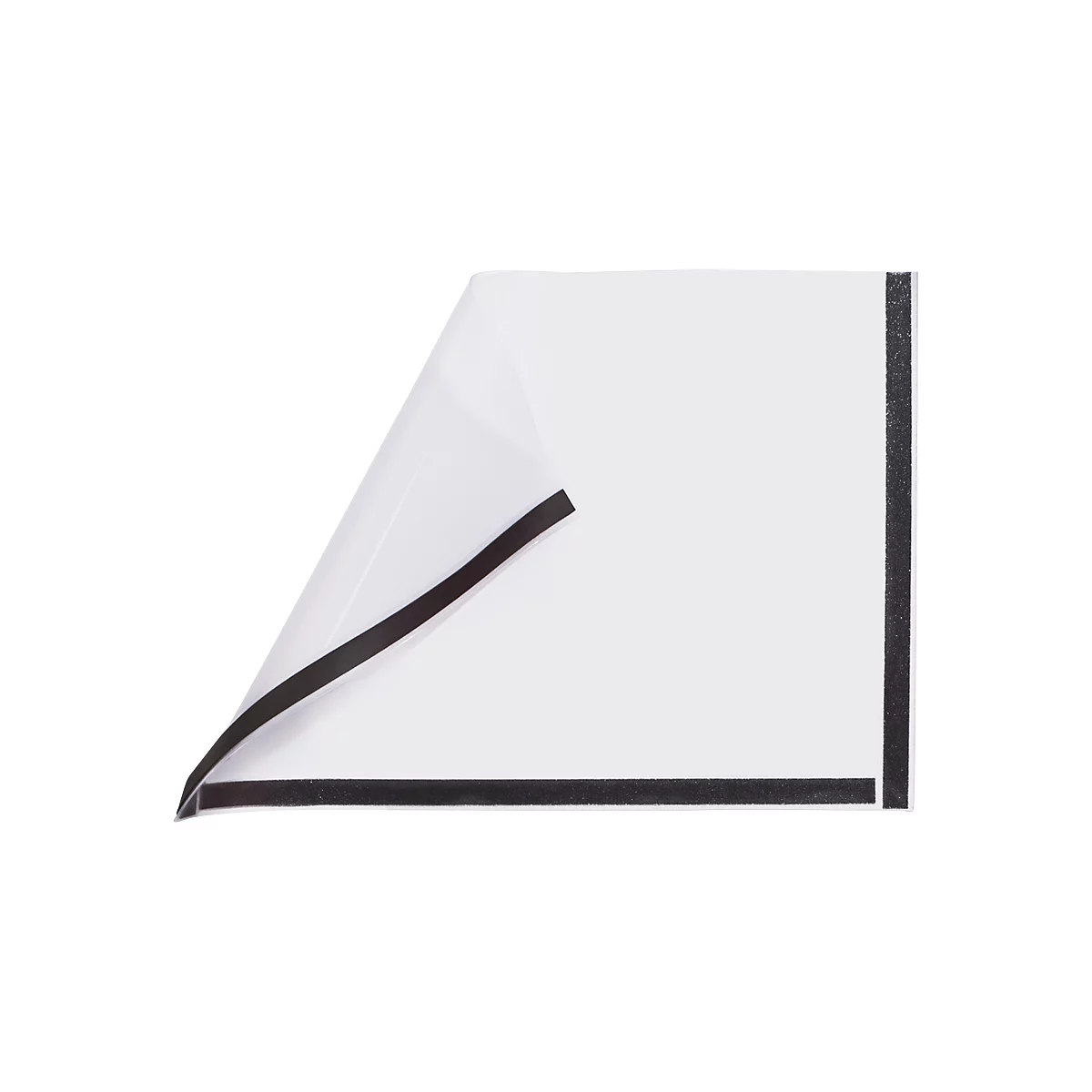 White, square sheet, partially unfolded with black borders.