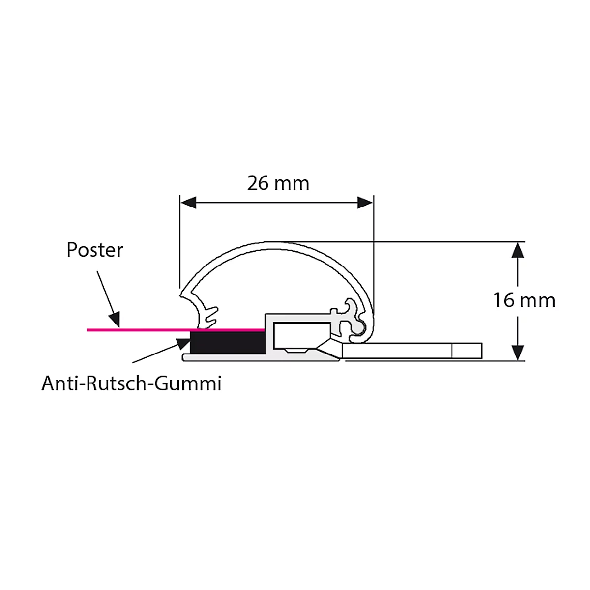 Postersklem - aluminium - lengte 841 mm