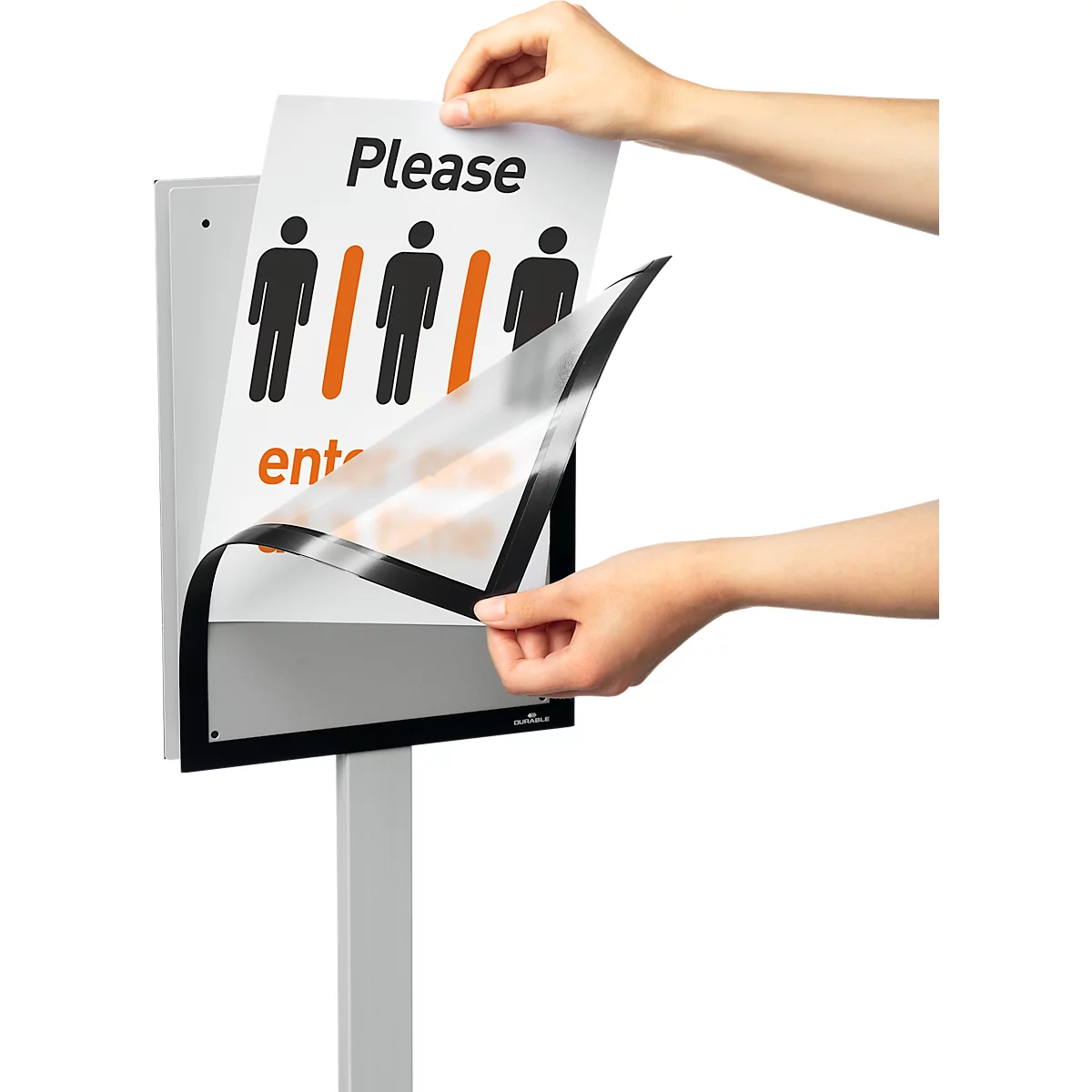 Posterstandaard Duurzame infostandaard Basic, A4 staand &amp; liggend formaat, tweezijdig leesbaar, 2 DURAFRAME® MAGNETIC infolijsten, incl. bevestigingsset, metaal