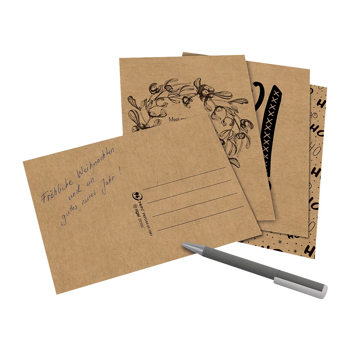 Postkarten-Set Weihnachten Sigel 'Natural Christmas', 24 Stück, 12 Motive, DIN A6, Kraftkarton braun