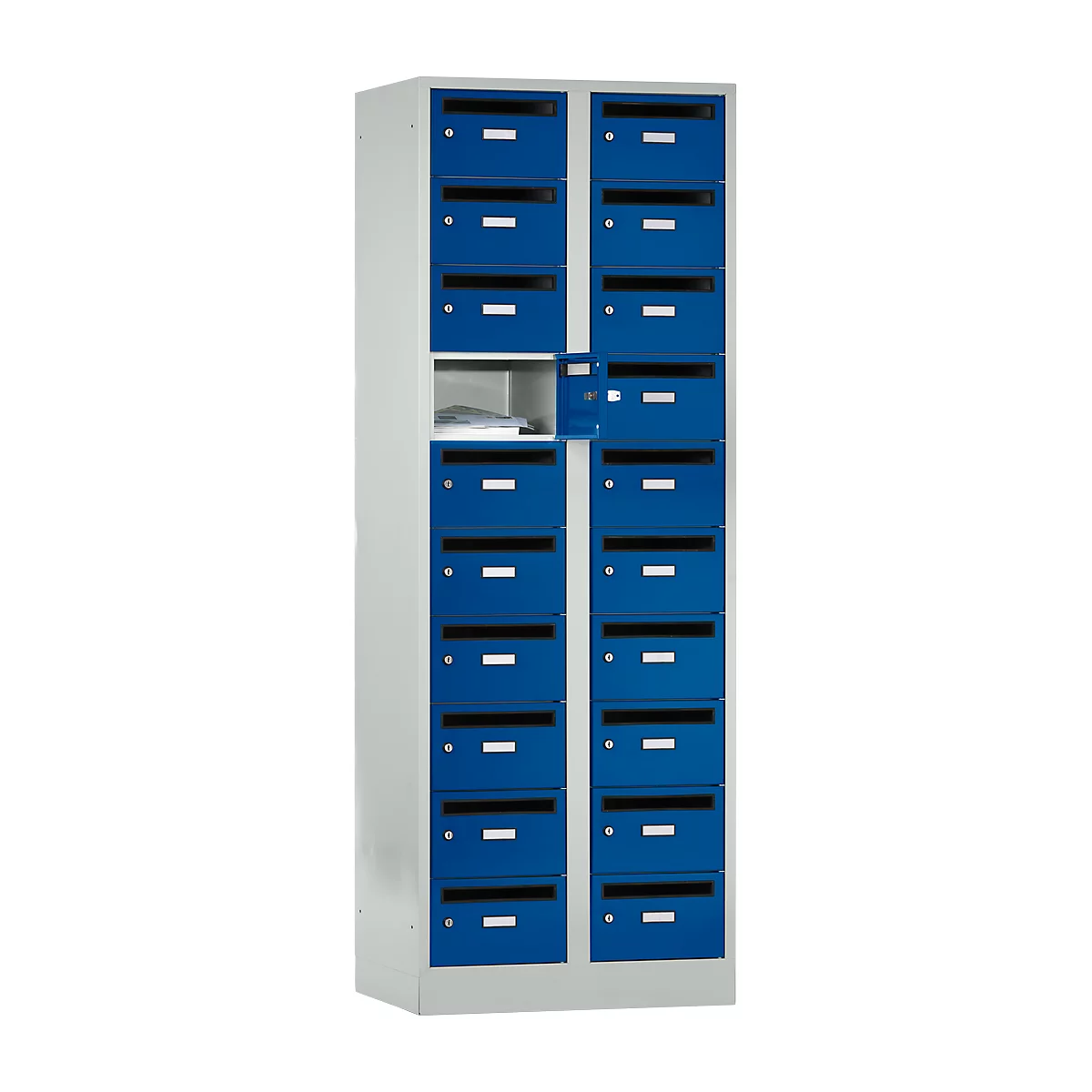 Postverdeelkast, met inwerpgleuf, 2 compartimenten, veiligheidscilinderslot, gentiaanblauw