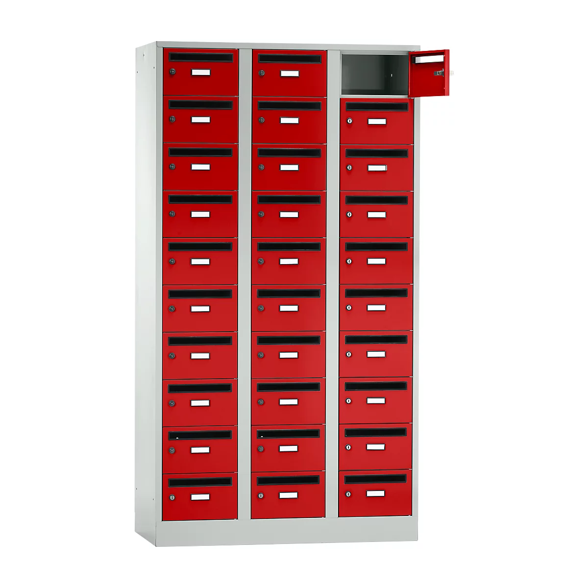 Postverteilerschrank, mit Einwurfschlitz, 3 Abteile, Sicherheitszylinderschloss, feuerrot