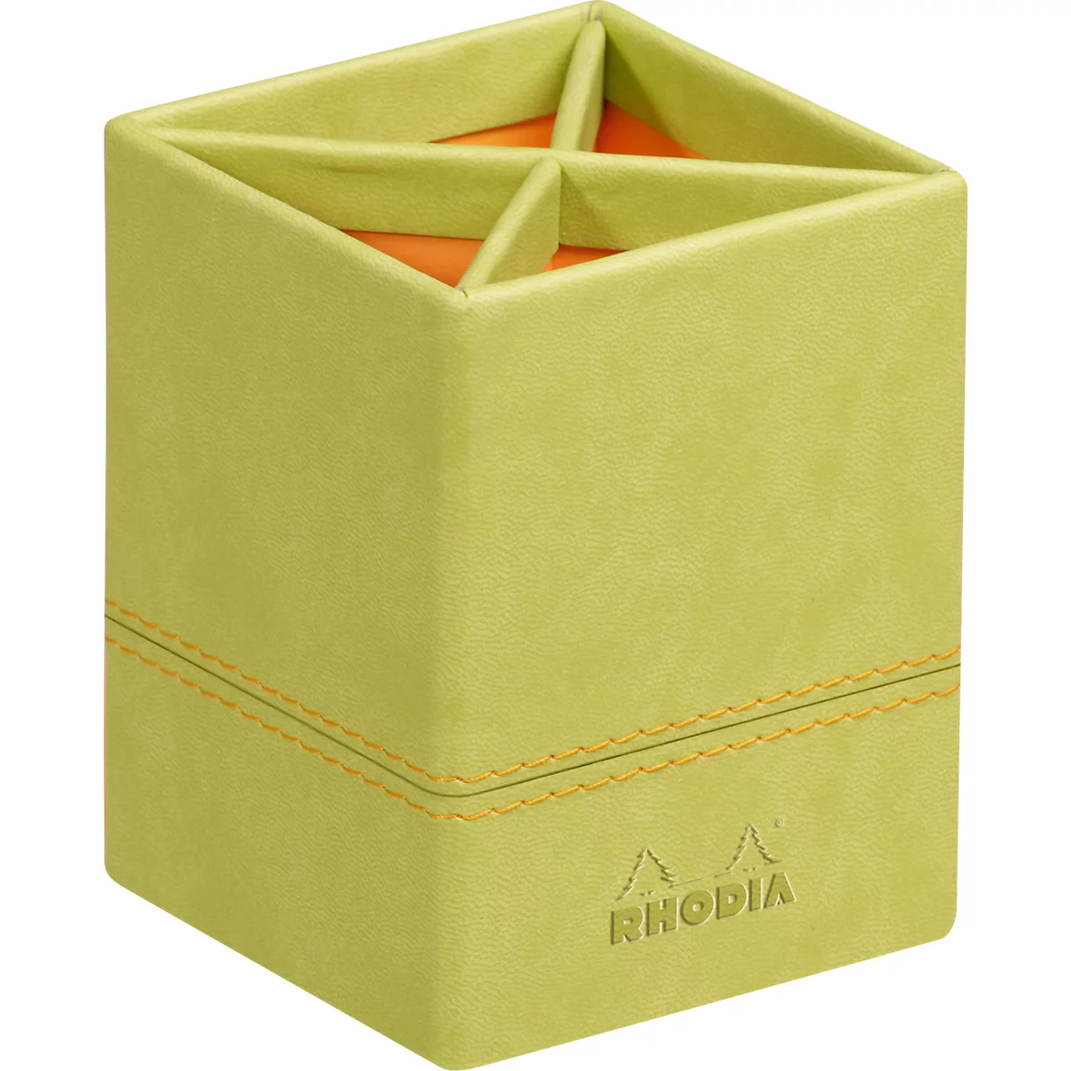 Pot à crayons Rhodia, similicuir, 4 compartiments, 80 × 80 × 110 mm, anis