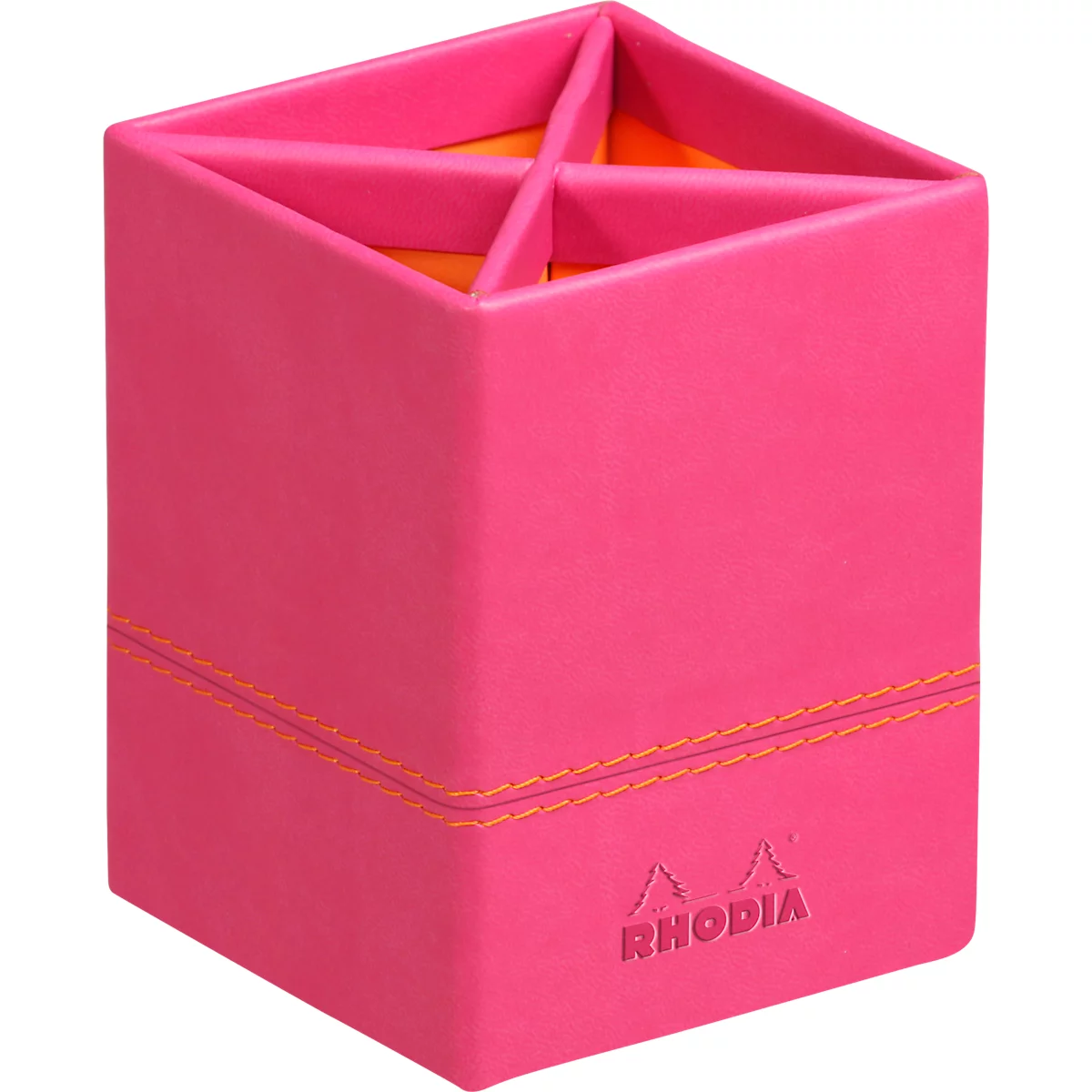 Pot à crayons Rhodia, similicuir, 4 compartiments, 80 × 80 × 110 mm, framboise