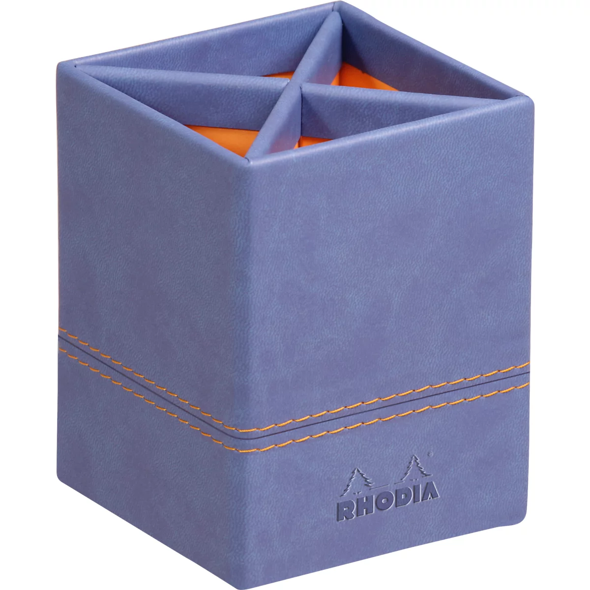 Pot à crayons Rhodia, similicuir, 4 compartiments, 80 × 80 × 110 mm, saphir