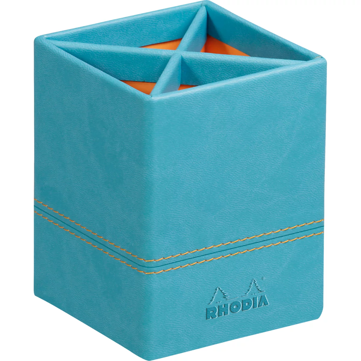 Pot à crayons Rhodia, similicuir, 4 compartiments, 80 × 80 × 110 mm, turquoise