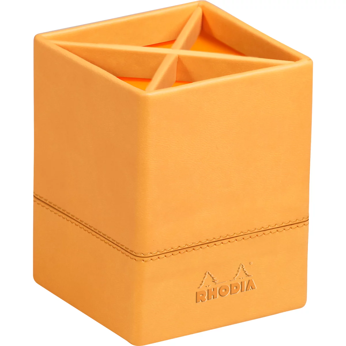 Pot à crayons Rhodia, similicuir, 4 compartiments, 80 x 80 x 110 mm, orange