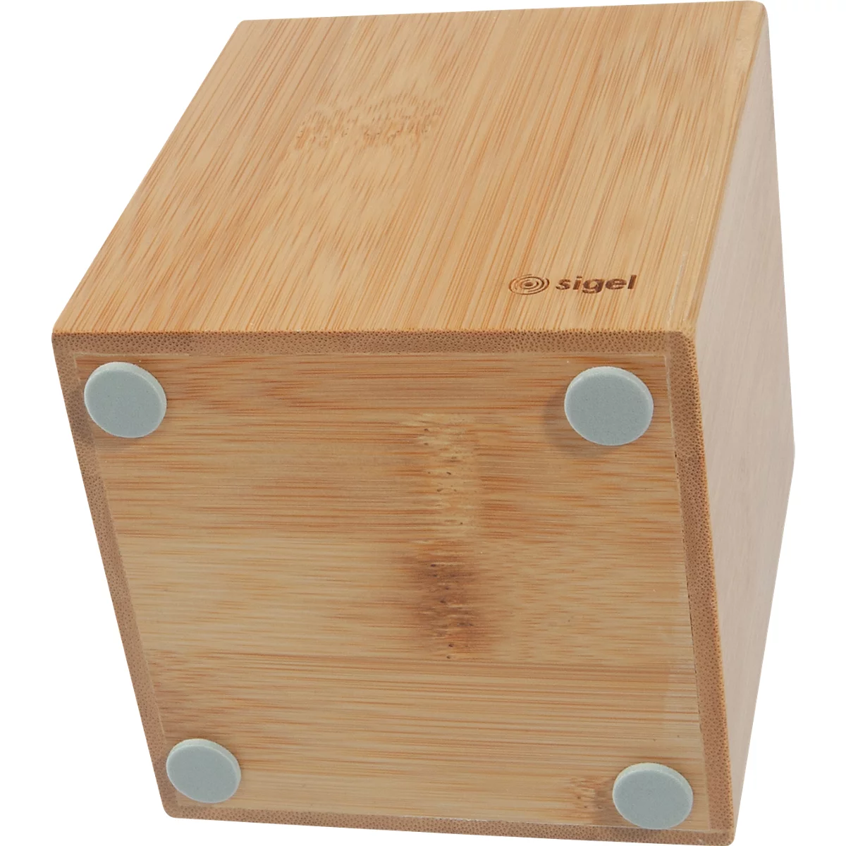 Pot à crayons Sigel Eyestyle, rectangulaire, avec insert en caoutchouc, L 92 x P 92 x H 106 mm, bois de bambou, naturel