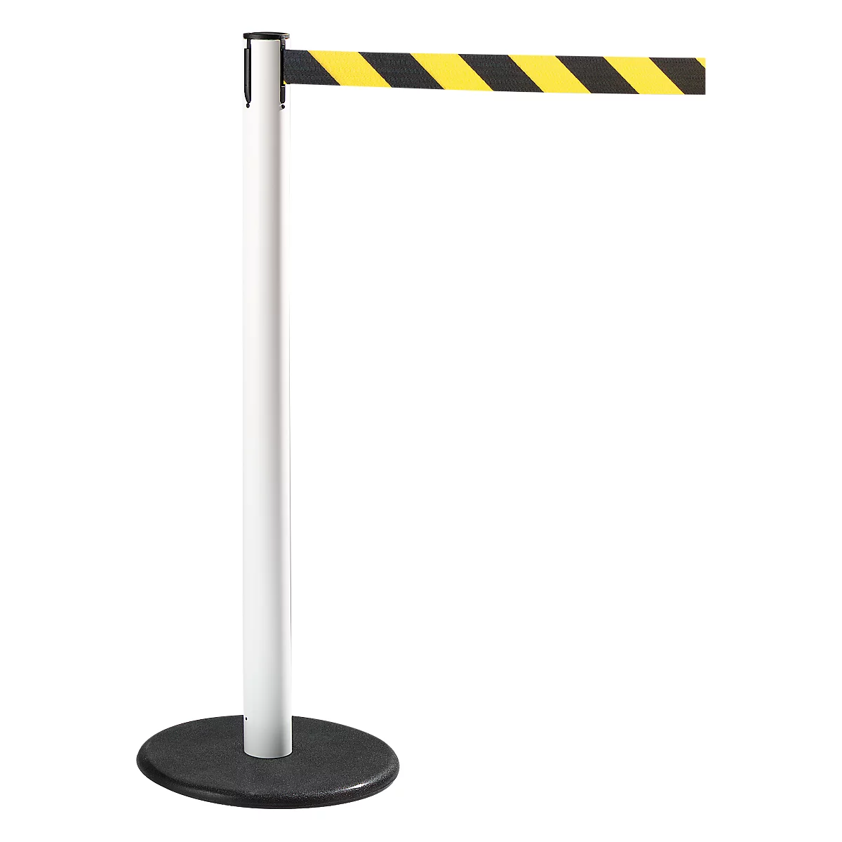 Poteau à sangle GLA 28 RS-GUIDESYSTEMS®, blanc, sangle noire/jaune