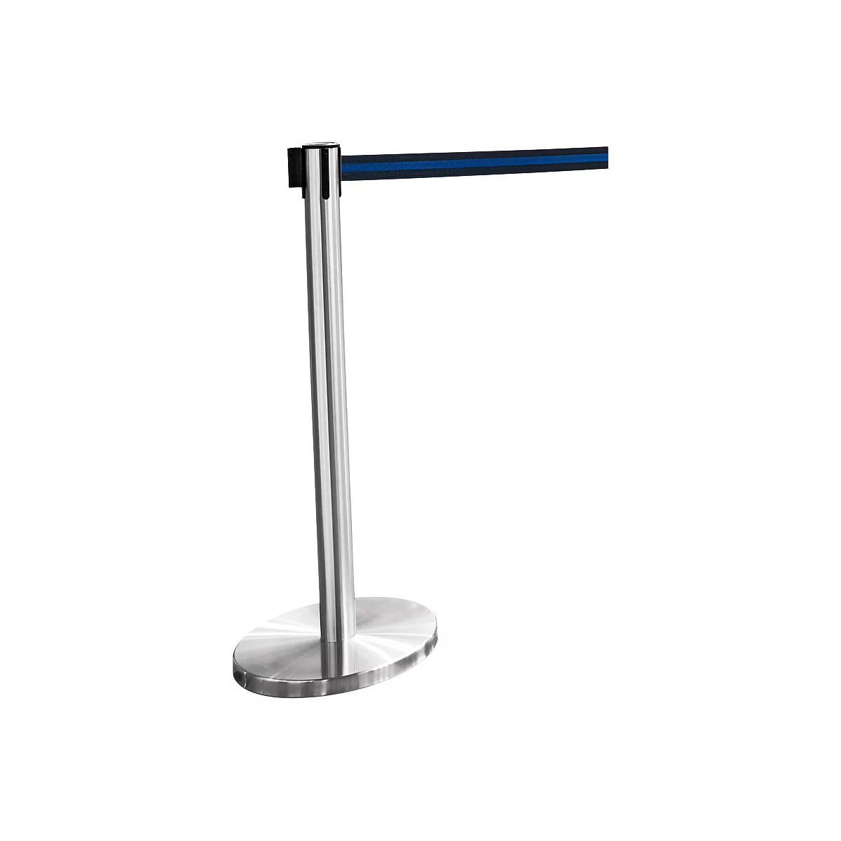 Poteau à sangle inox, sangle noire/bleue