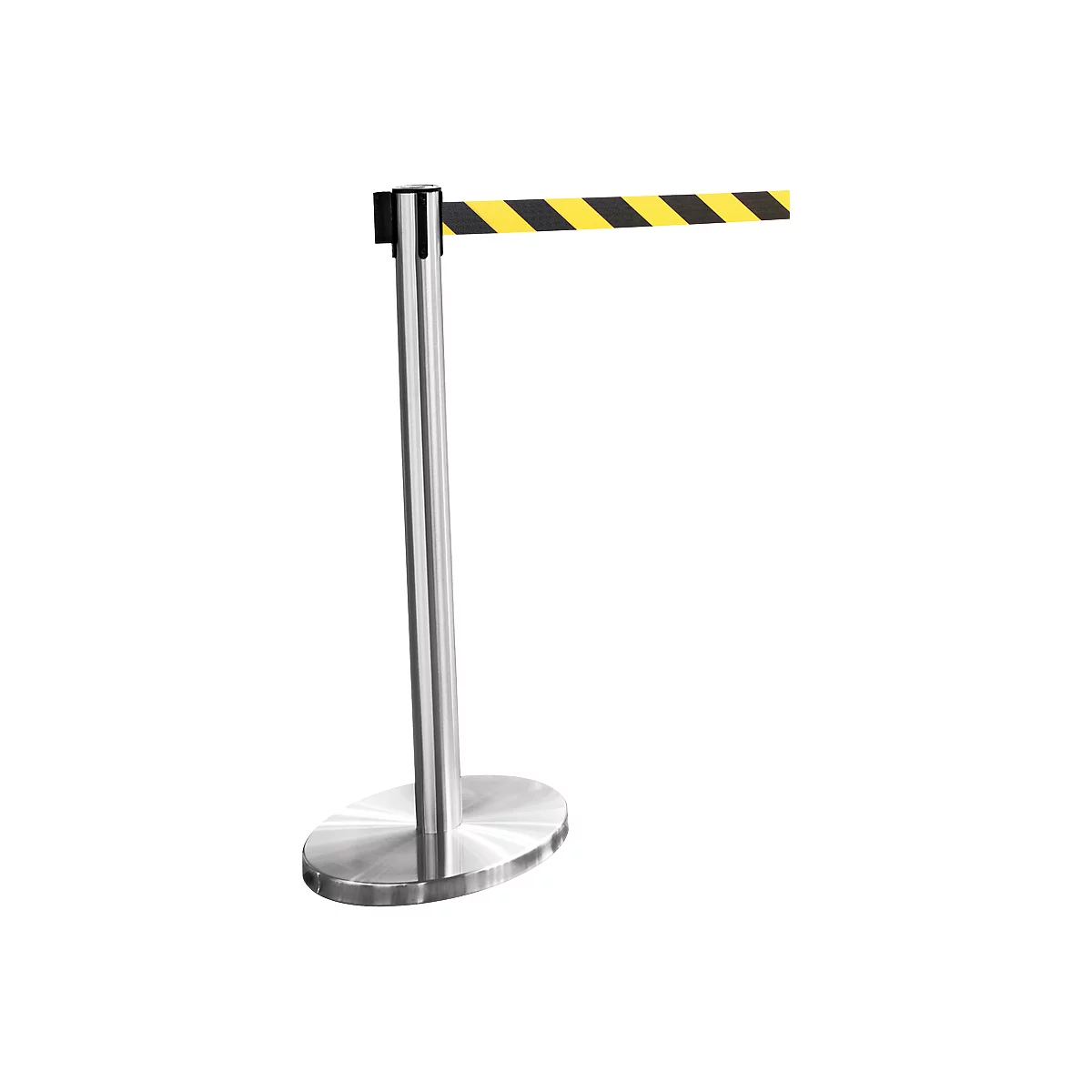 Poteau à sangle inox, sangle noire/jaune