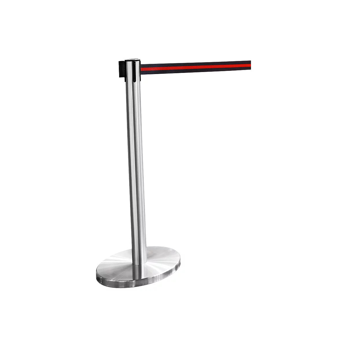 Poteau à sangle inox, sangle noire/rouge