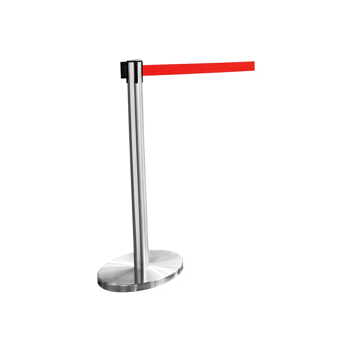 Poteau à sangle inox, sangle rouge